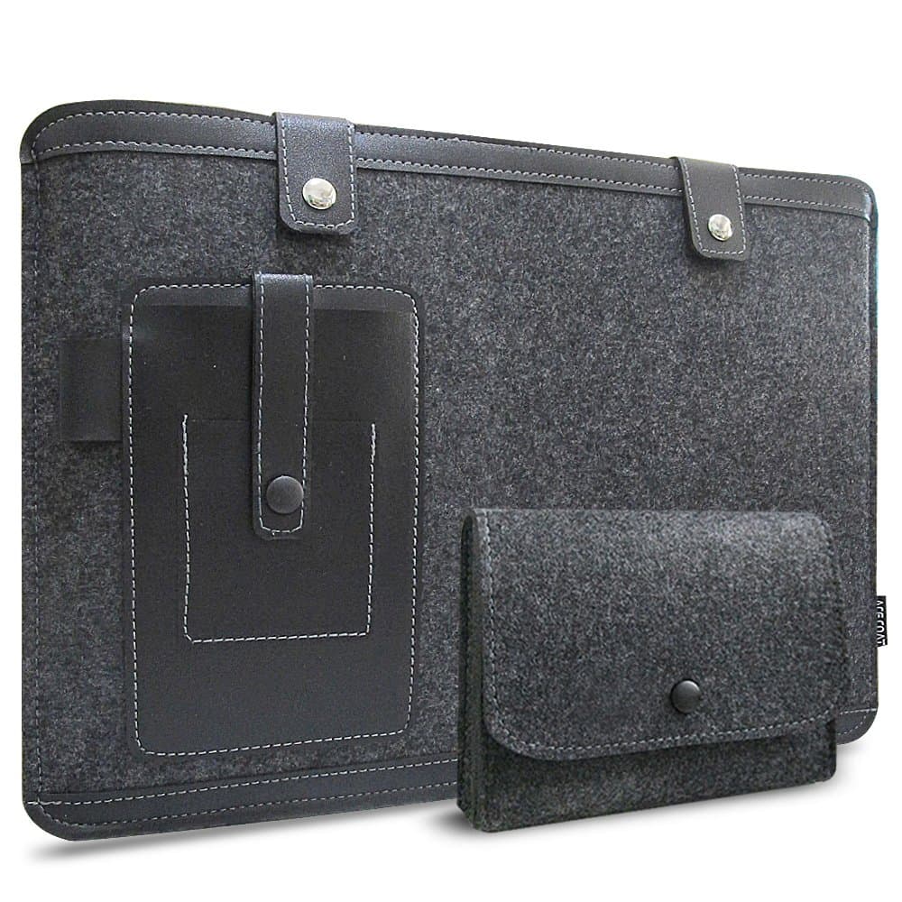 ACECOAT 12 Inch MacBook Sleeve With Pockets,Felt Laptop Sleeve Case Bag Cover Pouch for New MacBook / MacBook 12" With Retina Display,Dark Gray