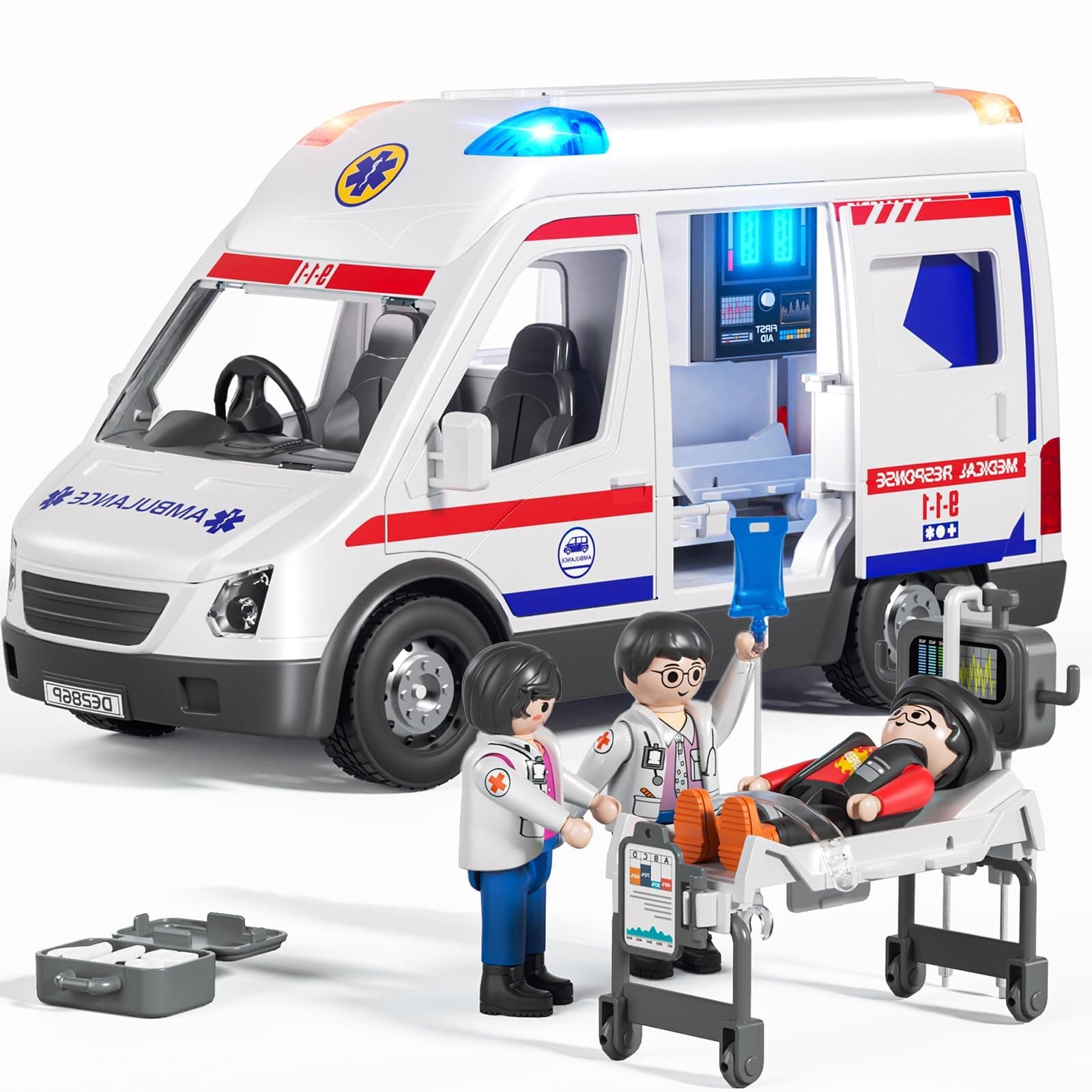 Doloowee Ambulance Toy Truck Lights & Sounds Toddler Toy Ambulance with Accessories