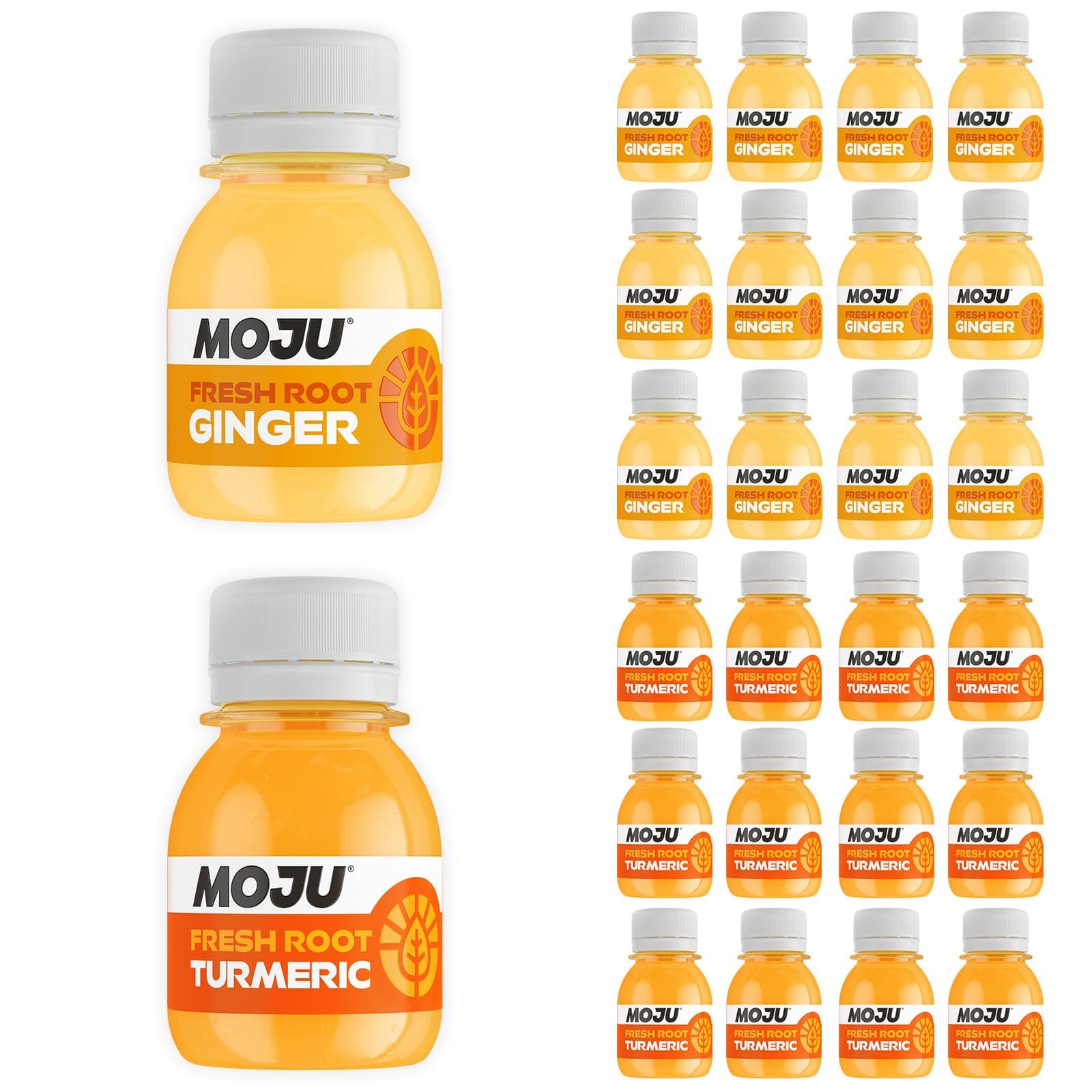 MOJU 12x Ginger, 12x Turmeric Shots Health Shots (24 x 60ml), Vitality Pack, Immune Support, Exercise Recovery, No Added Sugar or Sweeteners, Vegan