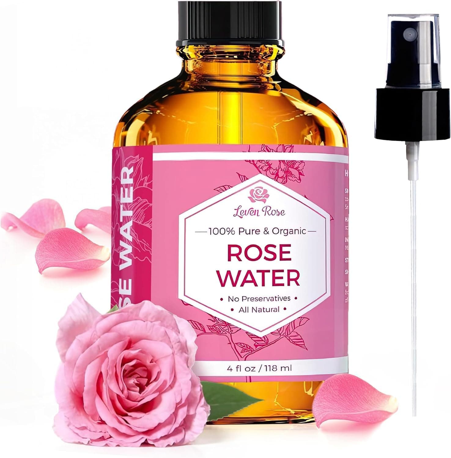 Leven Rose Water Facial Toner, Pure Natural Moroccan water Hydrosol Face Spray 4 oz
