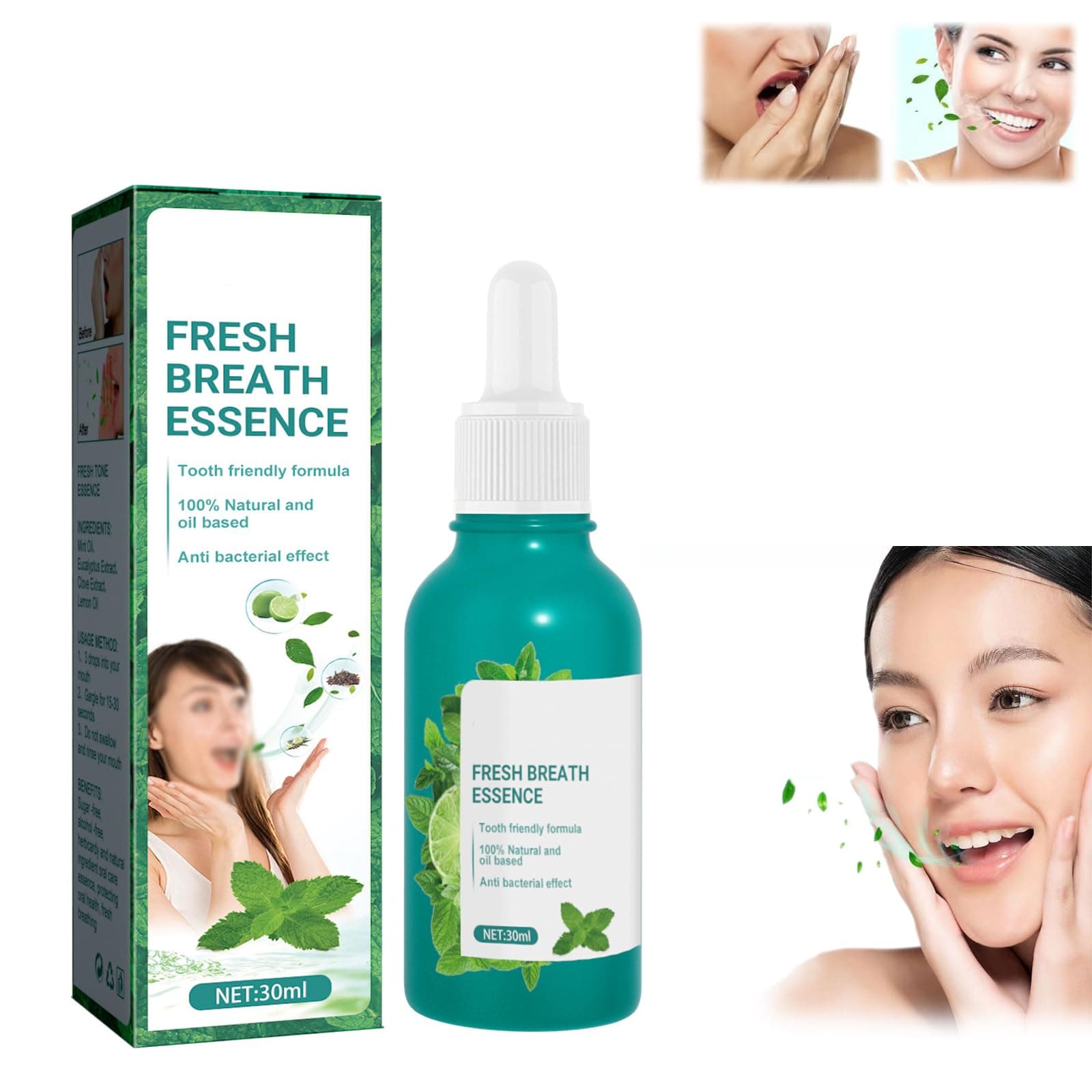 Fresh Breath Oral Care Essence, Bad Breath Eliminating Serum, Bad Breath Treatment for Adults, Natural Breath Freshening Drops, Lasts up to 8 Hours,Minty Taste (1 PCS)
