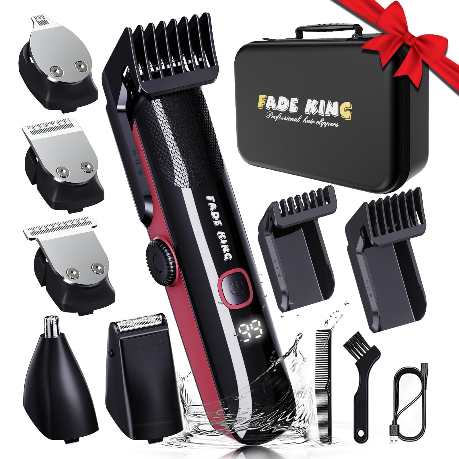FADEKING® All in One Trimmer for Men IPX7 Waterproof - Adjustable Beard Trimmer, Hair Clippers, Nose Trimmer, Electric Razor Shaver for Mustache Nose Body Face Grooming, Gifts for Men