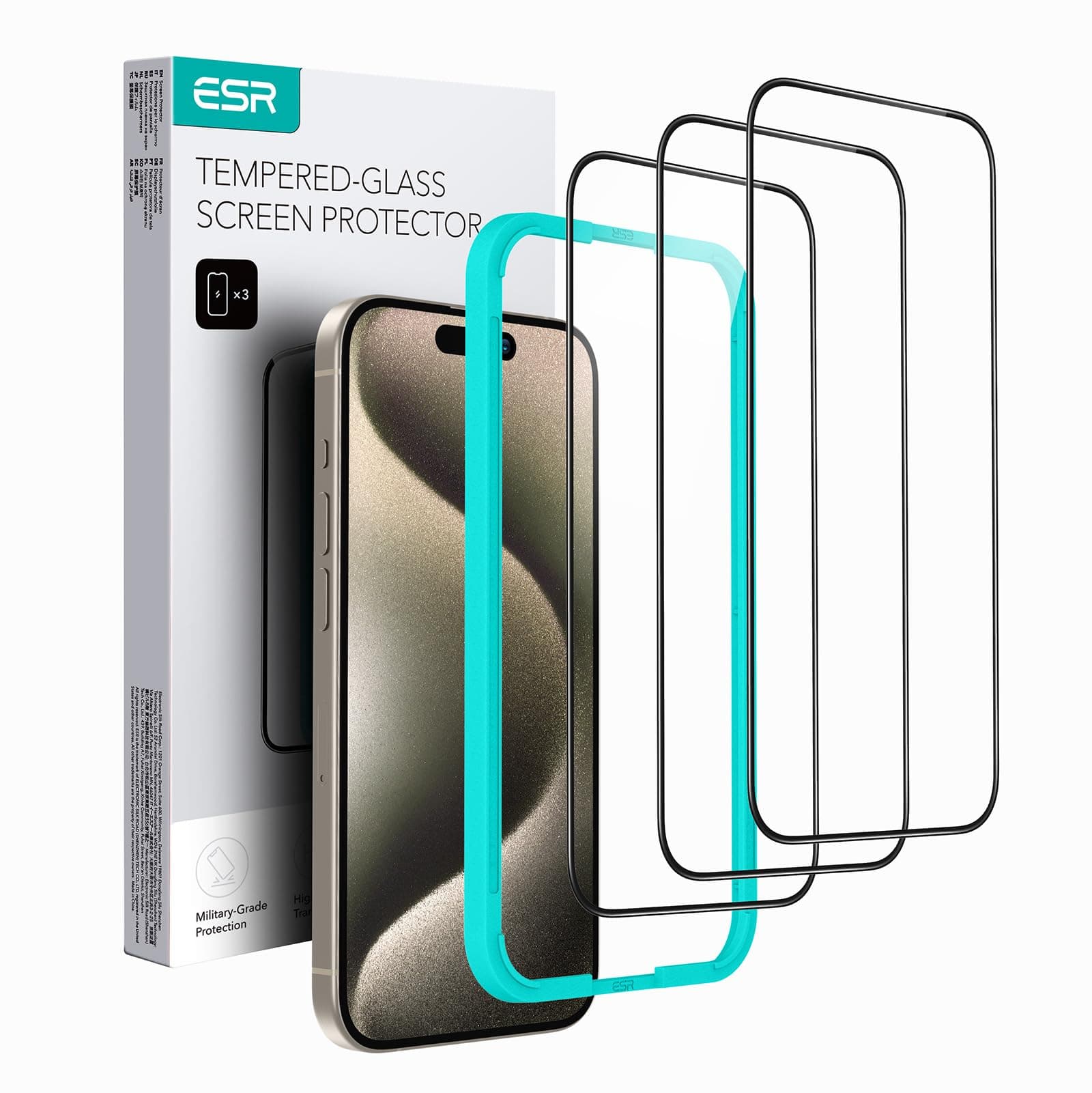 3 Pack for iPhone 15 Pro Screen Protector, 3 Tempered-Glass Screen Protector, 2.5D Curved Edges, Full-Coverage Military-Grade Protection, Scratch Resistant