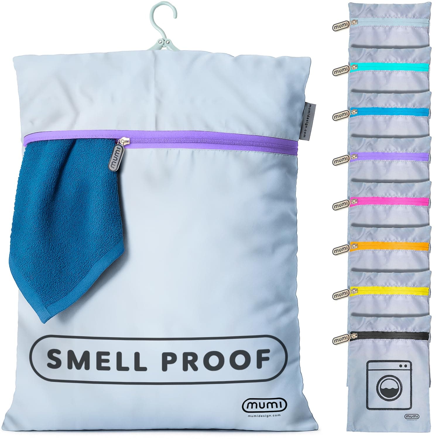 mumi Travel Laundry Bag, Moisture and Smell-Proof, Wash Bags Separate Laundry from Clean Clothes, with Folding Hanger and Outer Bag, Purple, Small