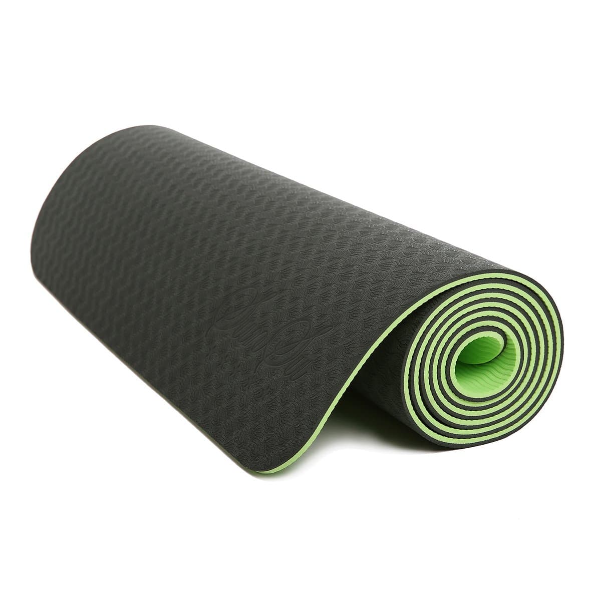 Sunsu Yoga Mat with Elastic Carry Strap 24 x 72 x 0.25 Inches - Dark Green / Green