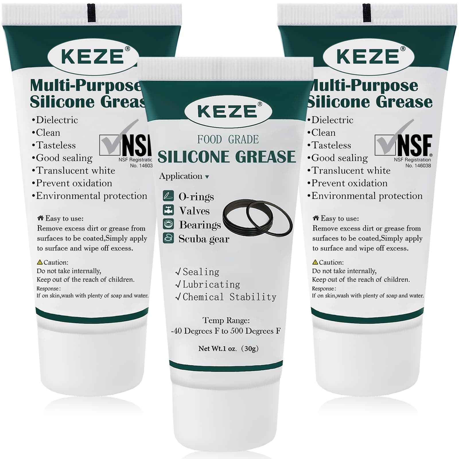 KEZE Silicone Grease Waterproof Food Grade Silicone Sealant Lubricant for Plumbers Valve Faucet O Rings 1 oz 3-Pack