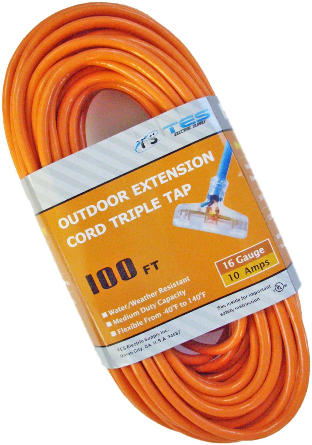 16 Gauge 100 Ft. 16/3 Triple Tap SJTW Medium Duty Extension Cord with Lighted Plug