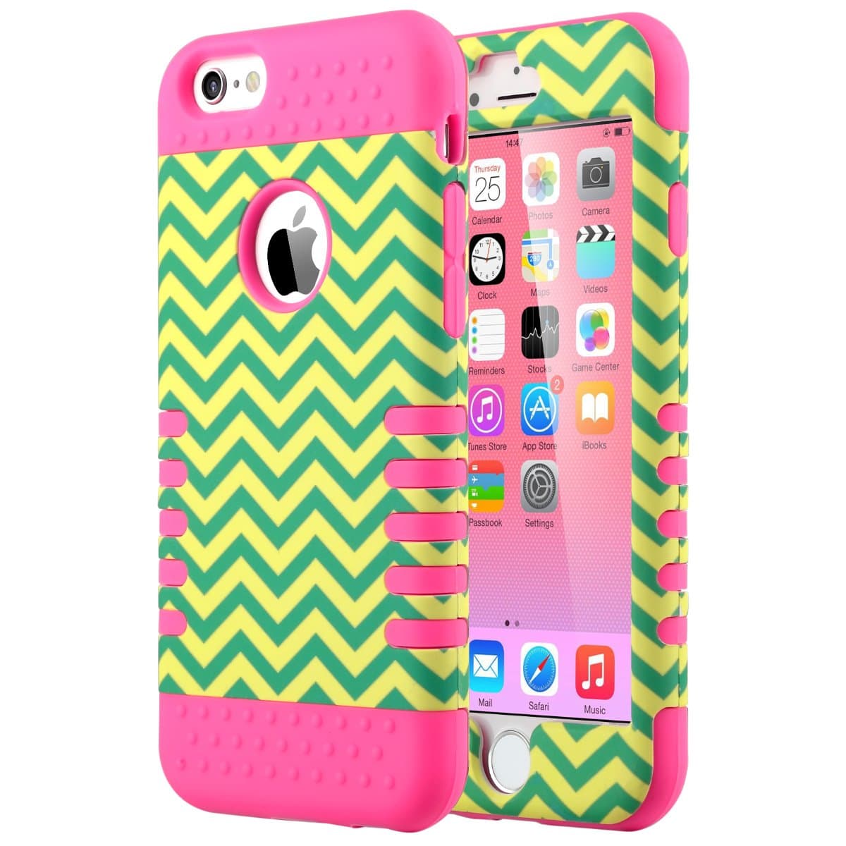 ULAK iPhone 6 Case, iPhone 6s Case, 3in1 Shock Resistant Case with Hybrid Soft Silicone + Hard PC Cover for Apple iPhone 6 & 6S 4.7 inch (Green Wave/Neo Pink)