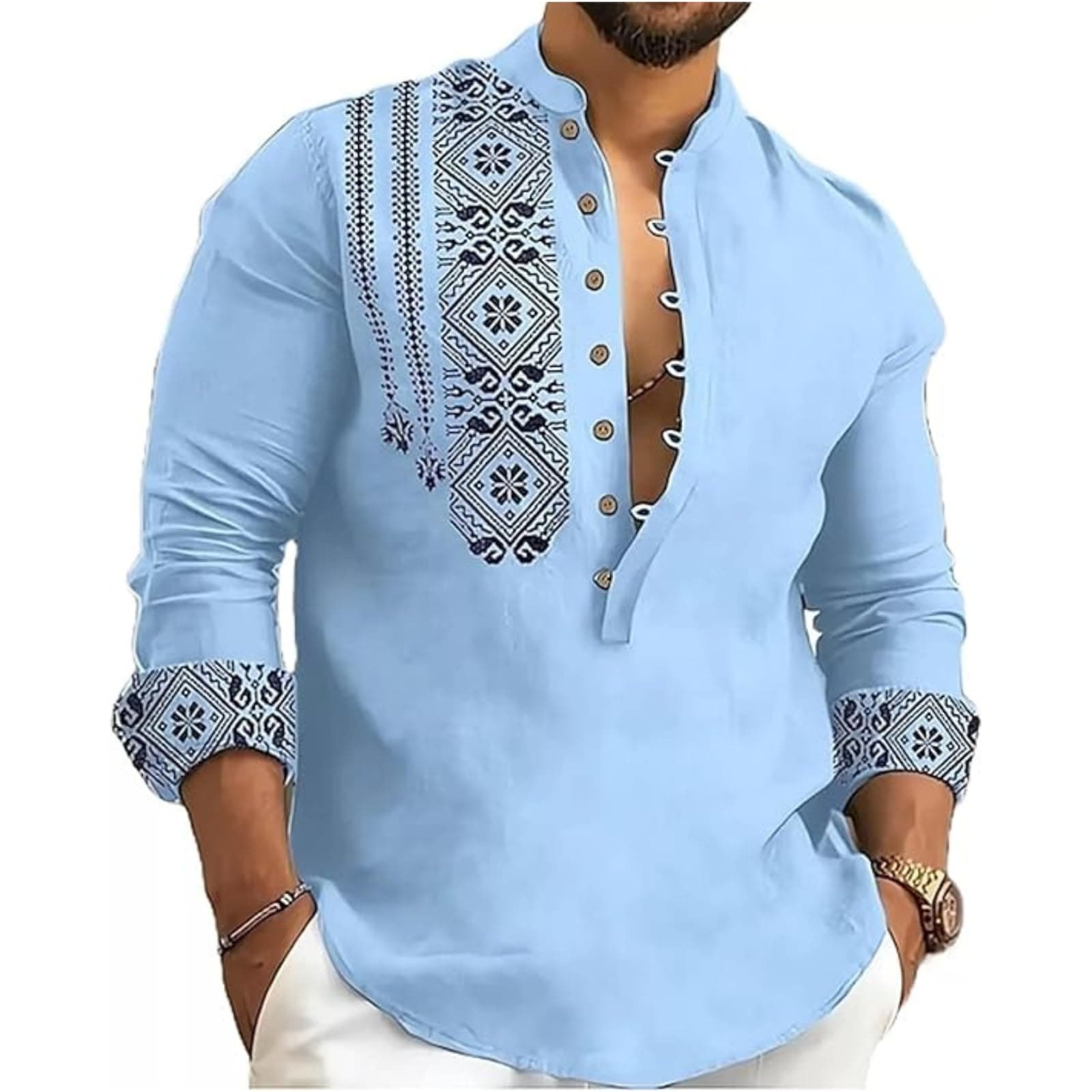 Men's Cotton Blend Mandarin Collar Full Sleeve Casual Short Kurta