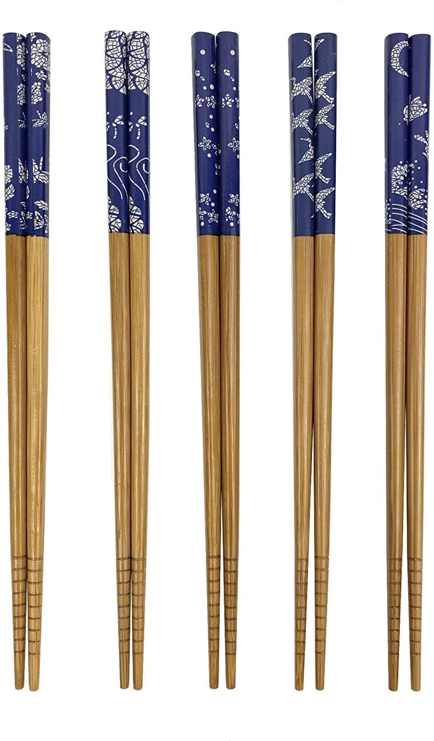 JapanBargain, Bamboo Chopsticks Reusable Japanese Chinese Korean Wood Chop Sticks Hair Sticks 5 Pair Gift Set Dishwasher Safe, 9 inch (2, Blue Print)