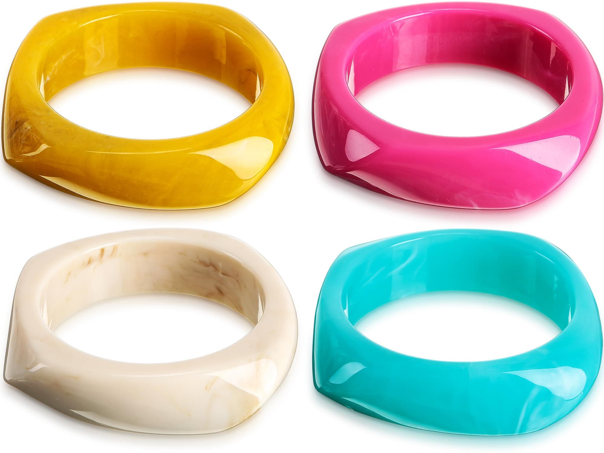 Colorful Square Acrylic Resin Bangle Bracelet Wide Geometric Irregular Wristbands Women