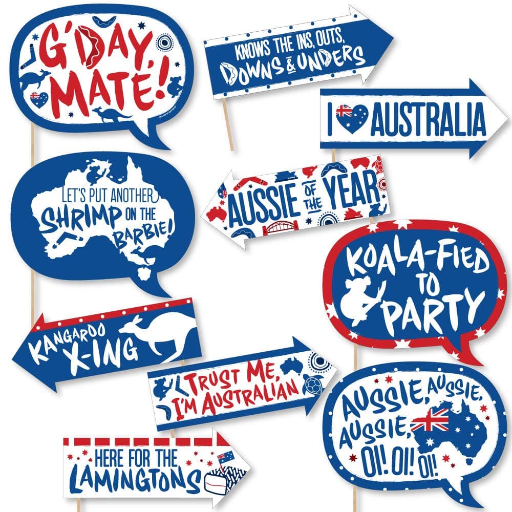 Big Dot of Happiness Funny Australia Day - G’Day Mate Aussie Party Photo Booth Props Kit - 10 Piece