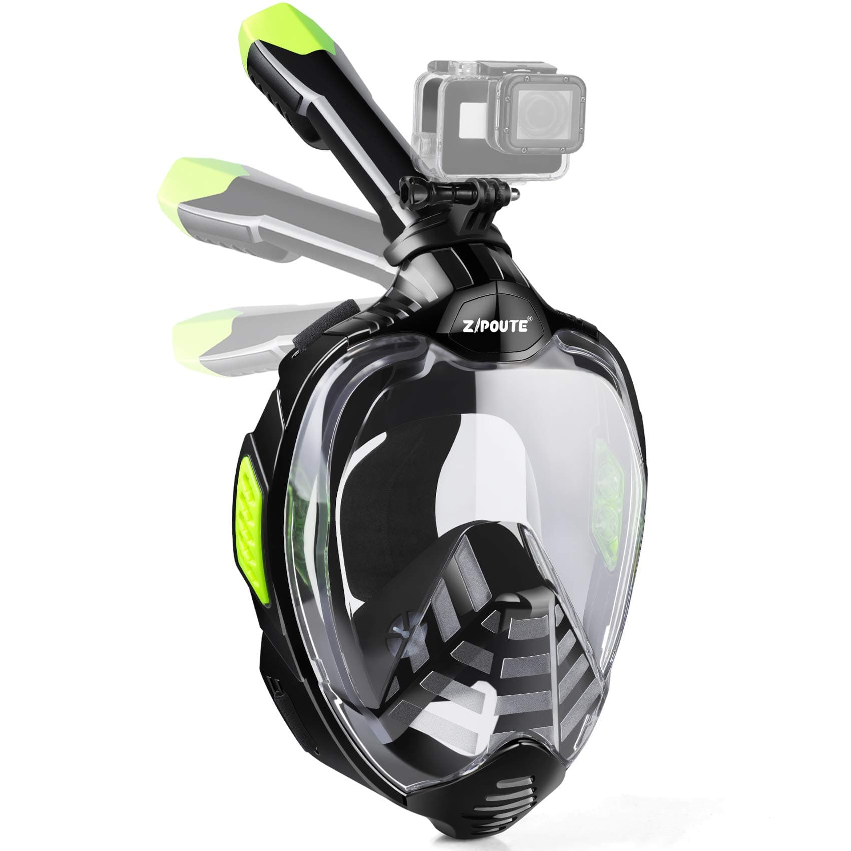 ZIPOUTESnorkel Mask Full Face, Full Face Snorkel Mask Adult and Kids with Detachable Camera Mount, Snorkeling Mask 180 Panoramic View Anti-Fog Anti-Leak Dry Top Set with Adjustable Straps