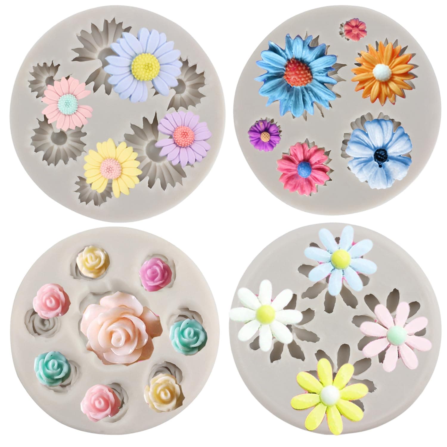 Sijiangmold Chrysanthemum Flower Silicone Mold Daisy Flower Fondant Molds Small Flower Chocolate Mold For Cake Decoration Cupcake Topper Candy Polymer Clay Gum Paste Set Of 4