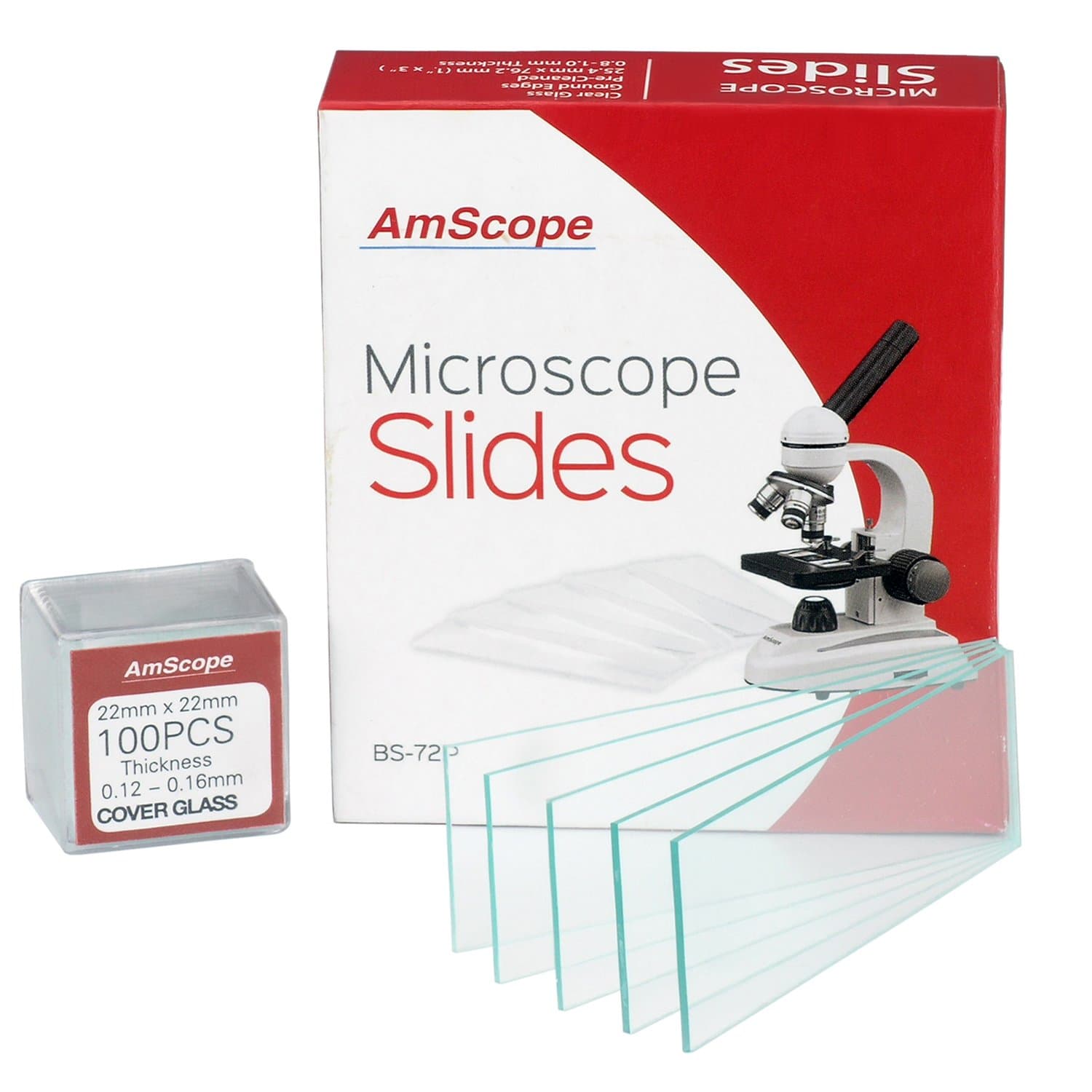 Amscope, BS-72P-100S-22 72 Pre-Washed Empty Microscope Slides & 100 Pieces Non Stick Square Slides 22x22mm