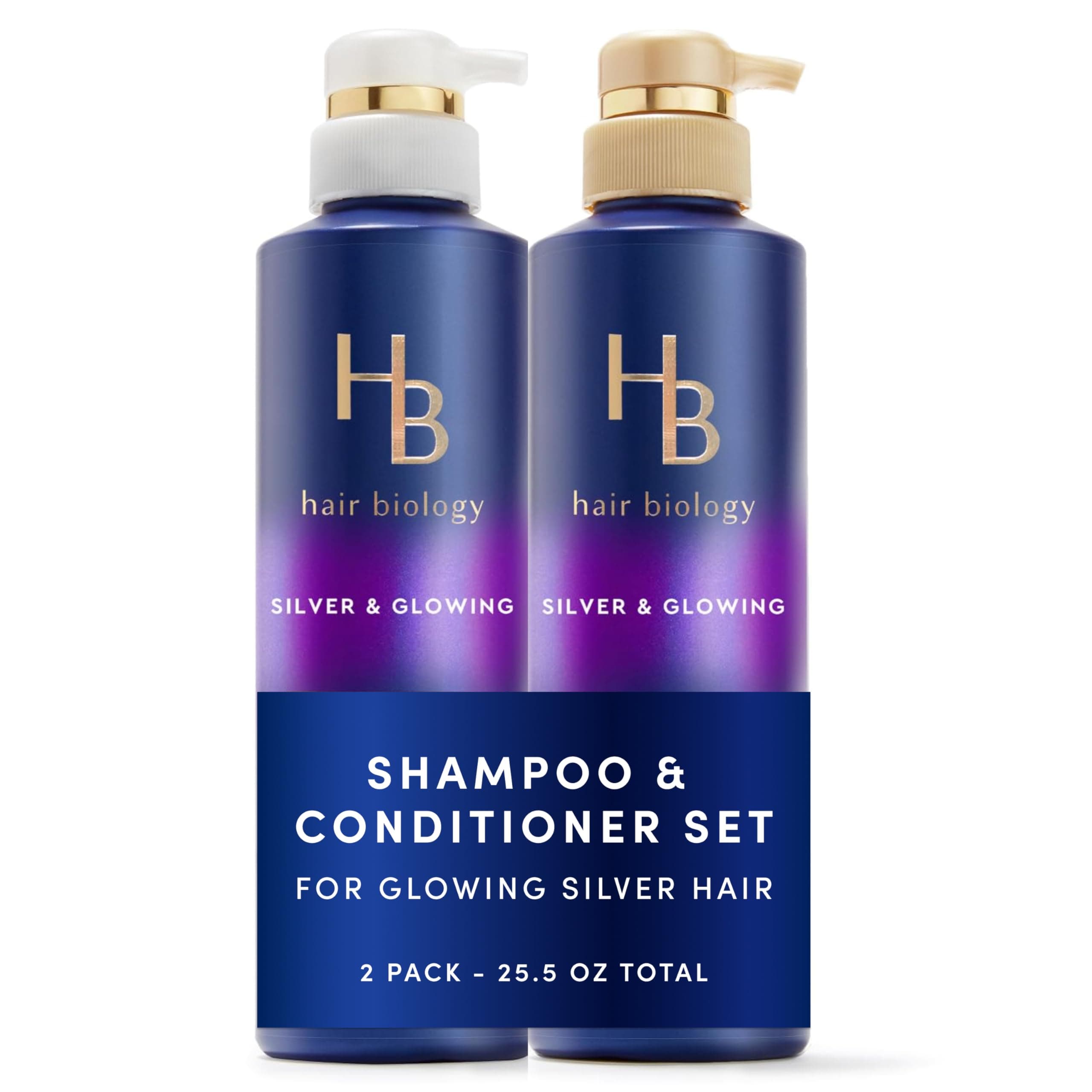 Biotin-Infused Purple Shampoo and Conditioner Set for Grey Hair, Anti-Brassiness, Moisturizing, Color-Safe, Silver & Glowing, Corrects Yellow Tones, 12.8 Fl Oz Each, 2 Pack
