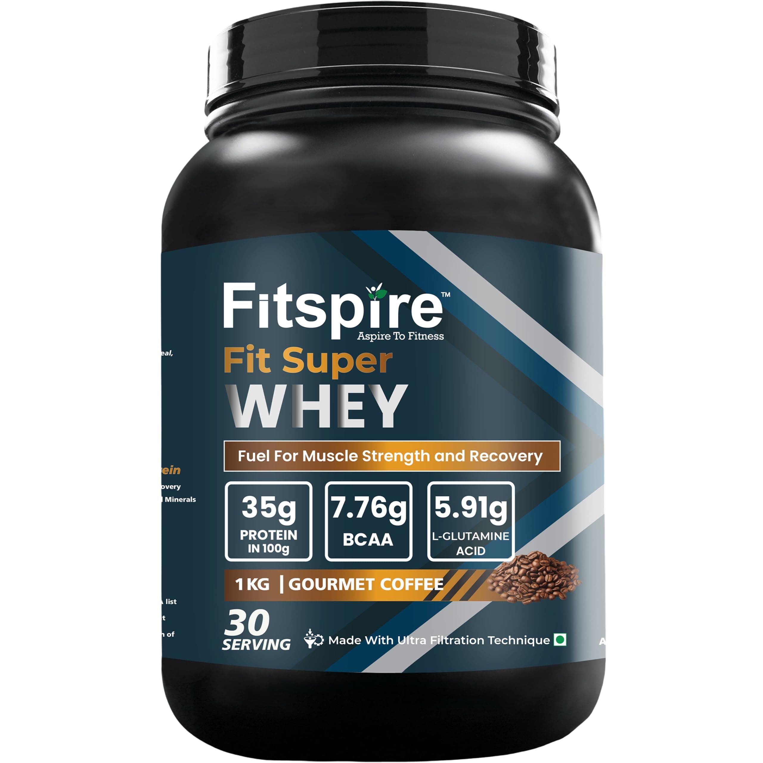 - Fit Super Whey Protein Powder- Gourmet Coffee- 35g Protein- Easy Digestion- No Added Sugar- Muscle Support- Protein Formula with Digestive Enzymes for Better Absorption- 1kg