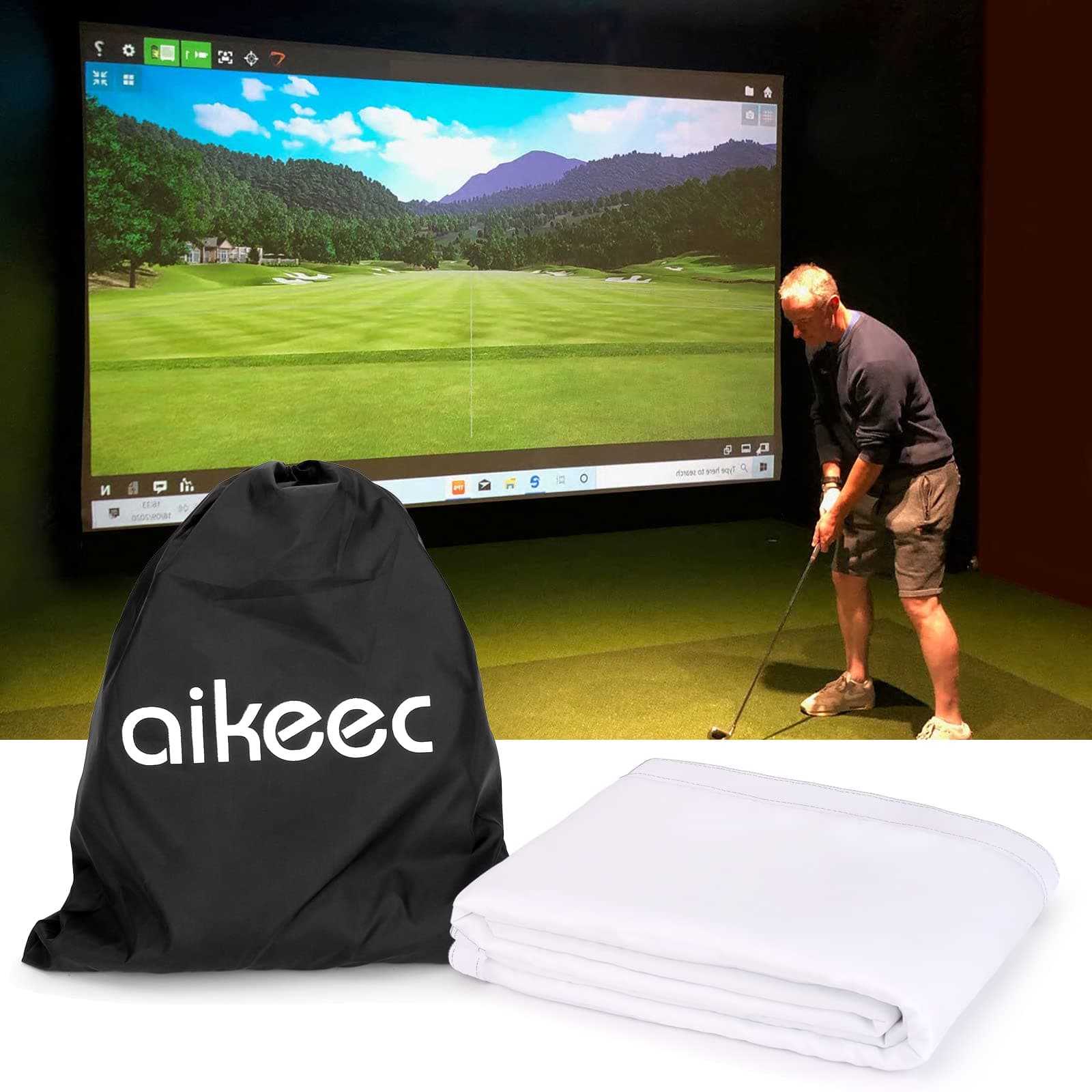 aikeec Indoor Golf Simulator Impact Screen With 14pcs Grommet Holes For Golf Training,Golf Simulators Projection Screen