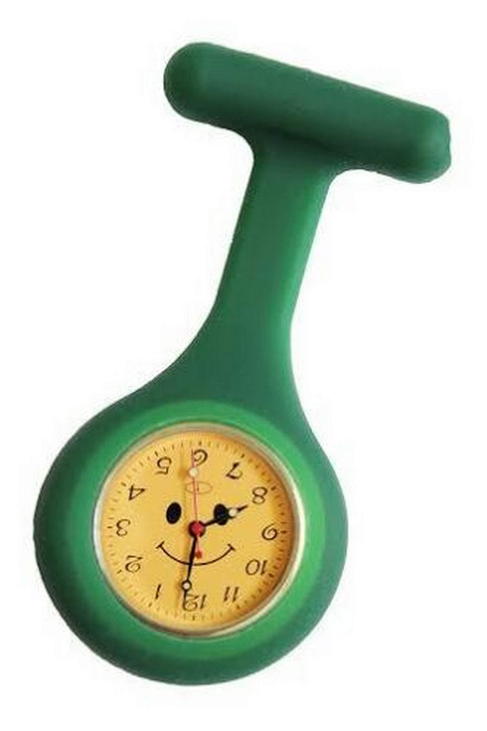 Tiempo Silicone Nurses Doctors Paramedic Tunic Brooch FOB Watch Smiley Face Dial, Extra Battery (Green)