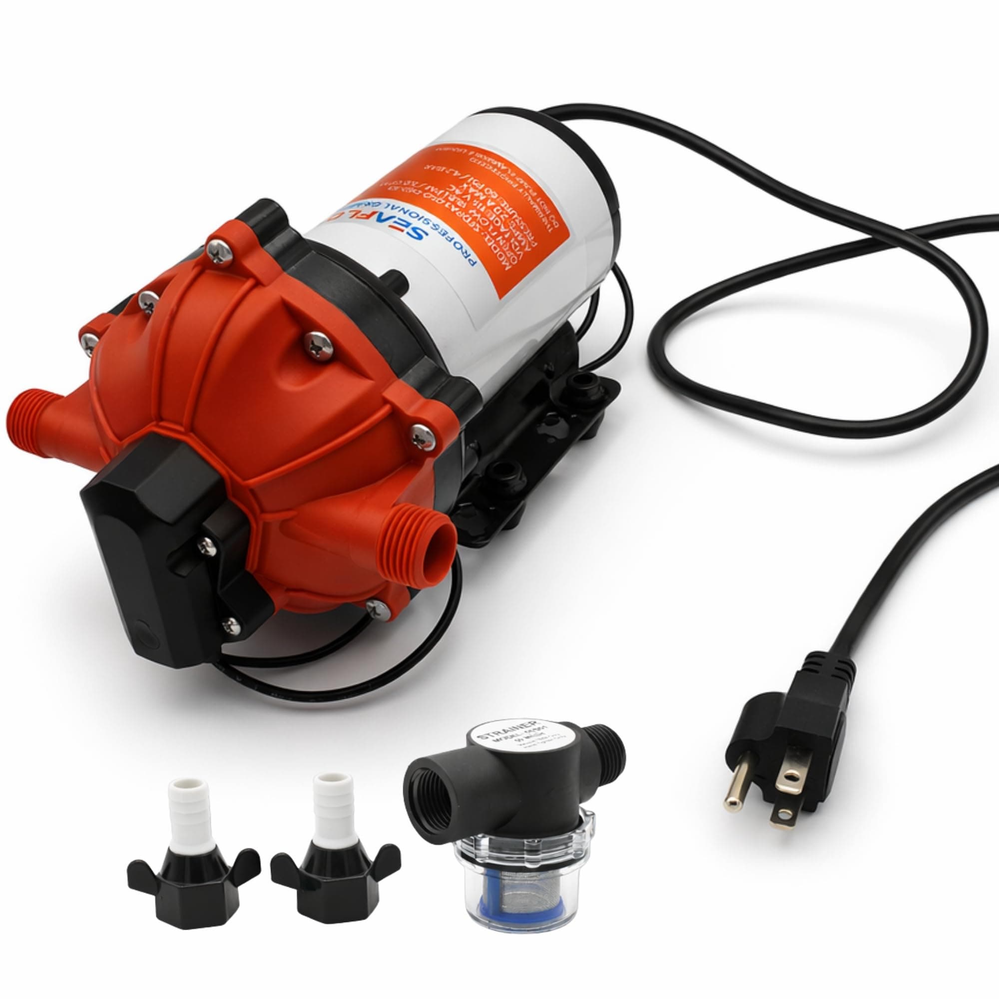 SEAFLO 55 Series 115V AC Automatic Demand Diaphragm Pump – 5.0 GPM, 60 PSI, 5-Chamber Self-Priming Water Pump w/Power Plug for Outlet, RV, Marine & Off-Grid Water Systems, 4-Year Warranty