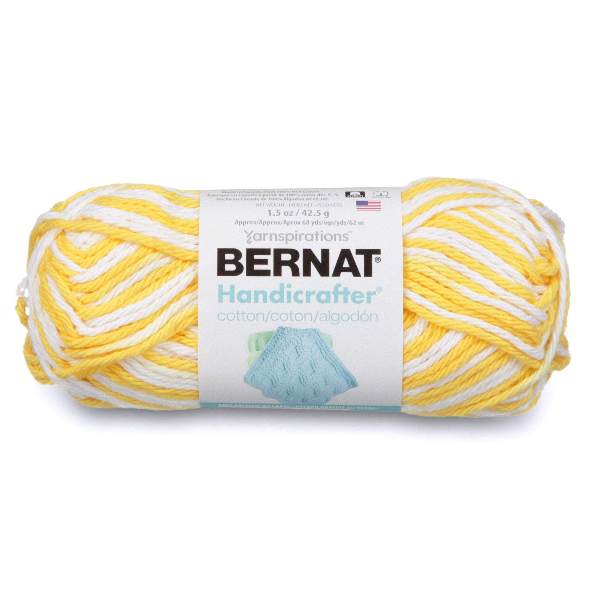 Handicrafter Cotton Ombre Yarn, 1.5 oz, Gauge 4 Medium, 100% Cotton, Lemon Swirl Ombre