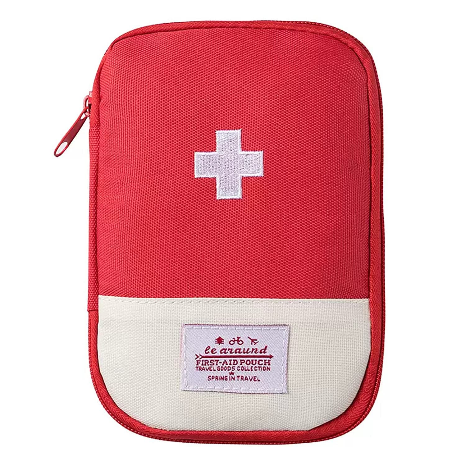 - House of Quirk Nylon oxford First Aid Bag,Empty First Aid Pouch,Mini Portable Medical Bag For Outdoor Camping Hiking Travel Emergency,Multifunction Emergency Medicine Storage (Red)
