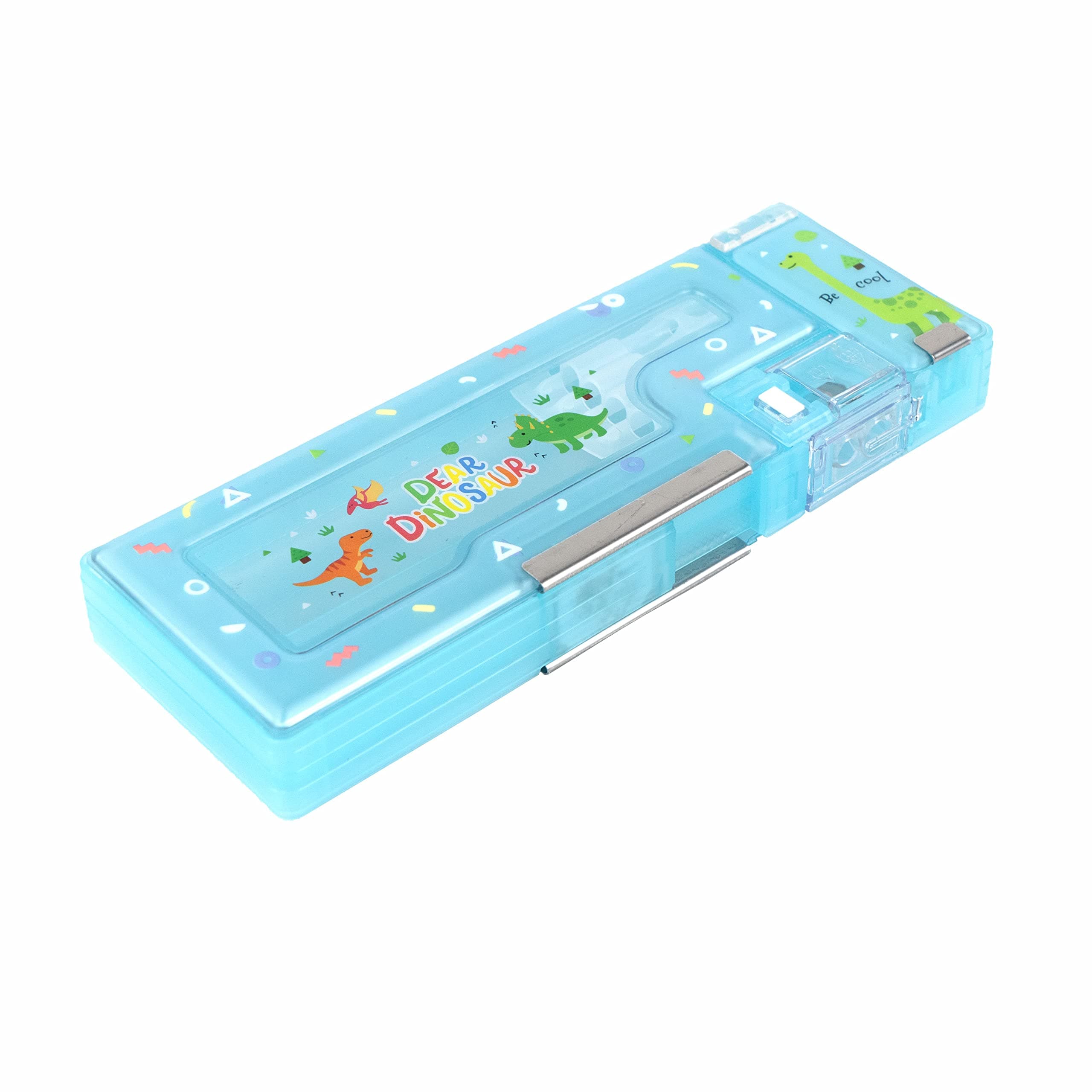 ESnipe Mart Magnetic Pencil Case with Sharpener for Kids Cute Themed Luxury Compass Stationary Organizer Box for Girls, Boys (Dear Dinosaur)