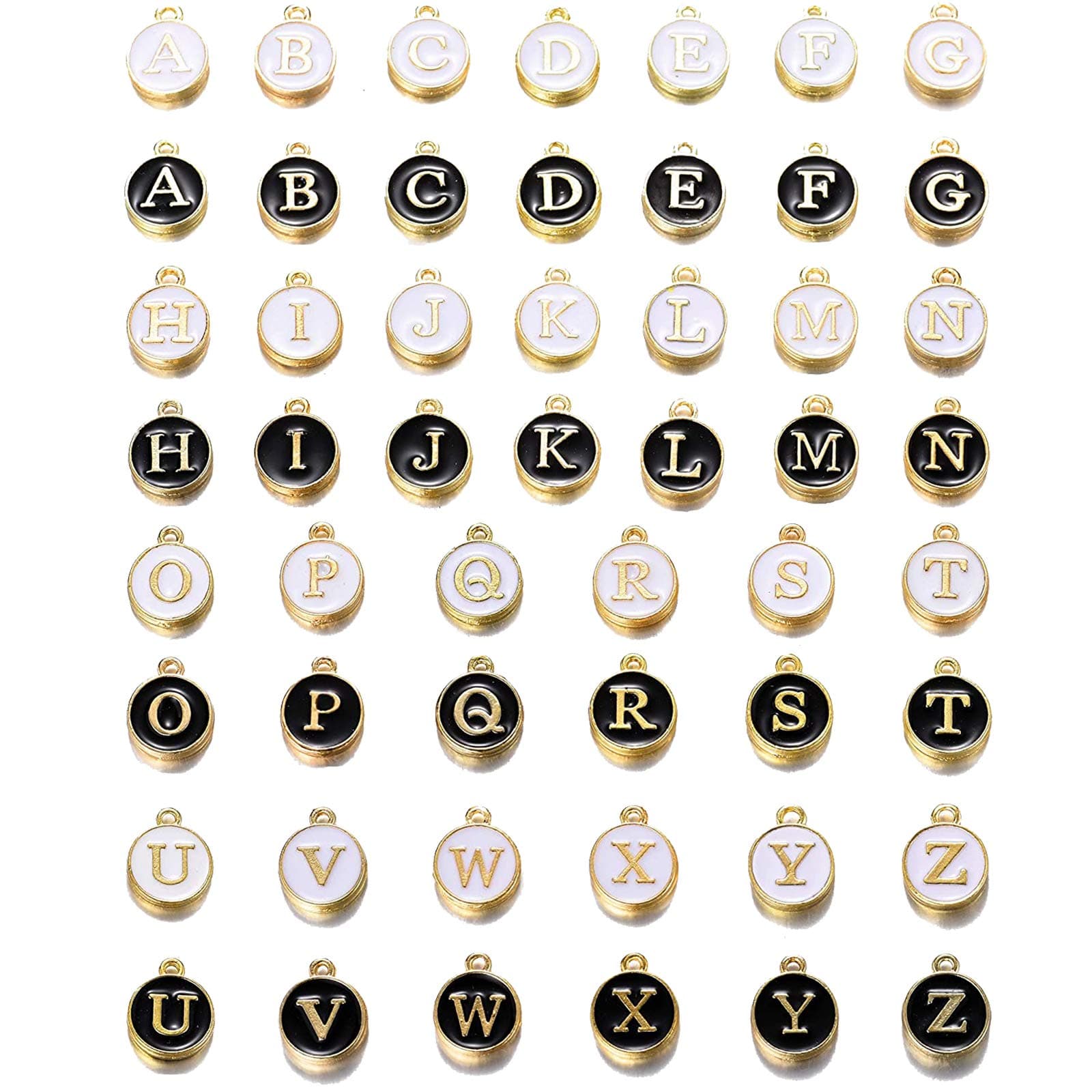 52pcs Black & White Initial Alphabet Charms A-Z Letter Charms Pendant Loose Beads Set for Jewelry Making