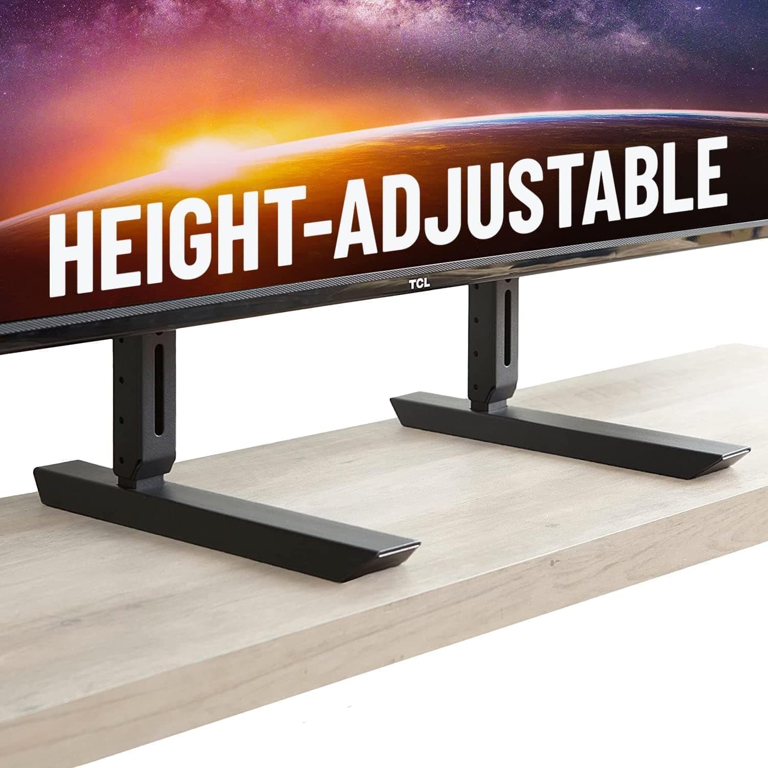 Echogear Universal Large TV Stand - Height Adjustable Base for TVs Up to 77" - Wobble-Free Replacement Stand Works w/ Any TV Including Vizio, TCL, Samsung & More - Flat Design Compatible w/ Soundbars