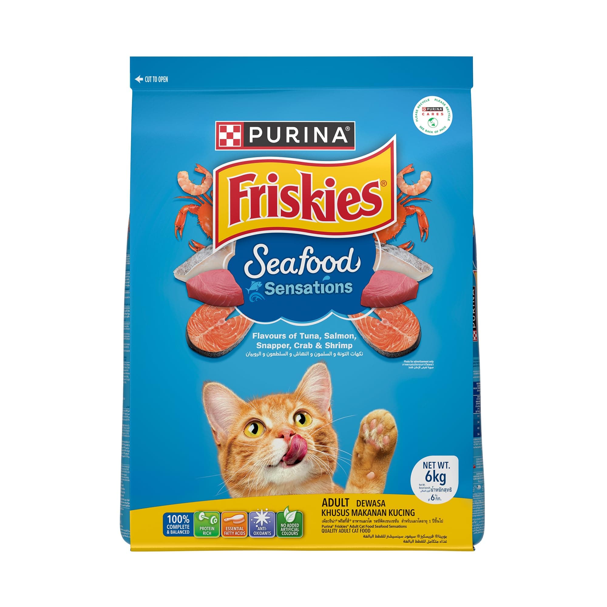 Friskies Seafood Sensations Adult Dry Cat Food, 6kg, Contains Tuna, Salmon, Snapper, Crab & Shrimp Flavours