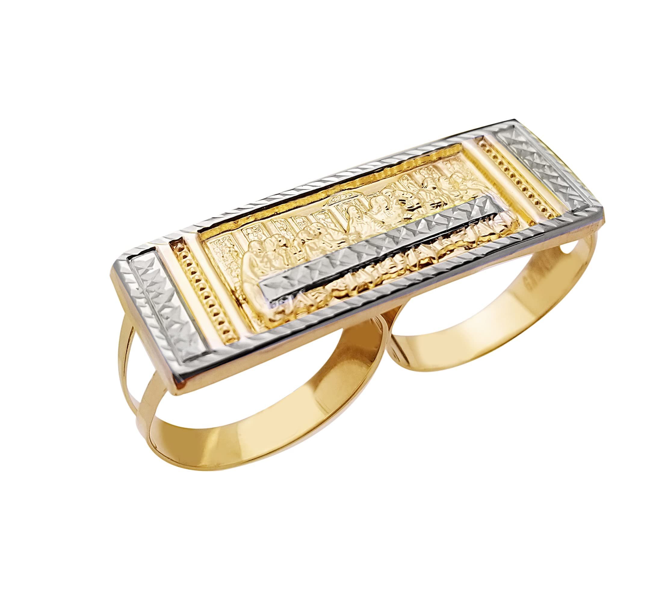 AMZ JewelryMen's 10K Yellow Gold Last Supper Ring Two Finger Ring Double Finger Thin Ring