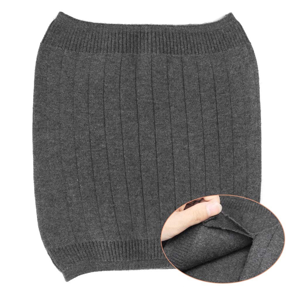 QchomeeDouble Thicken Thermal Cashmere Knit Warmer Band Abdominal Binder Stomach Lumbar Lower Back Support Brace Waist Wrap Belt Belly Band Warm Kidney (Double Cashmere+Grey, L for waist 90-112CM)