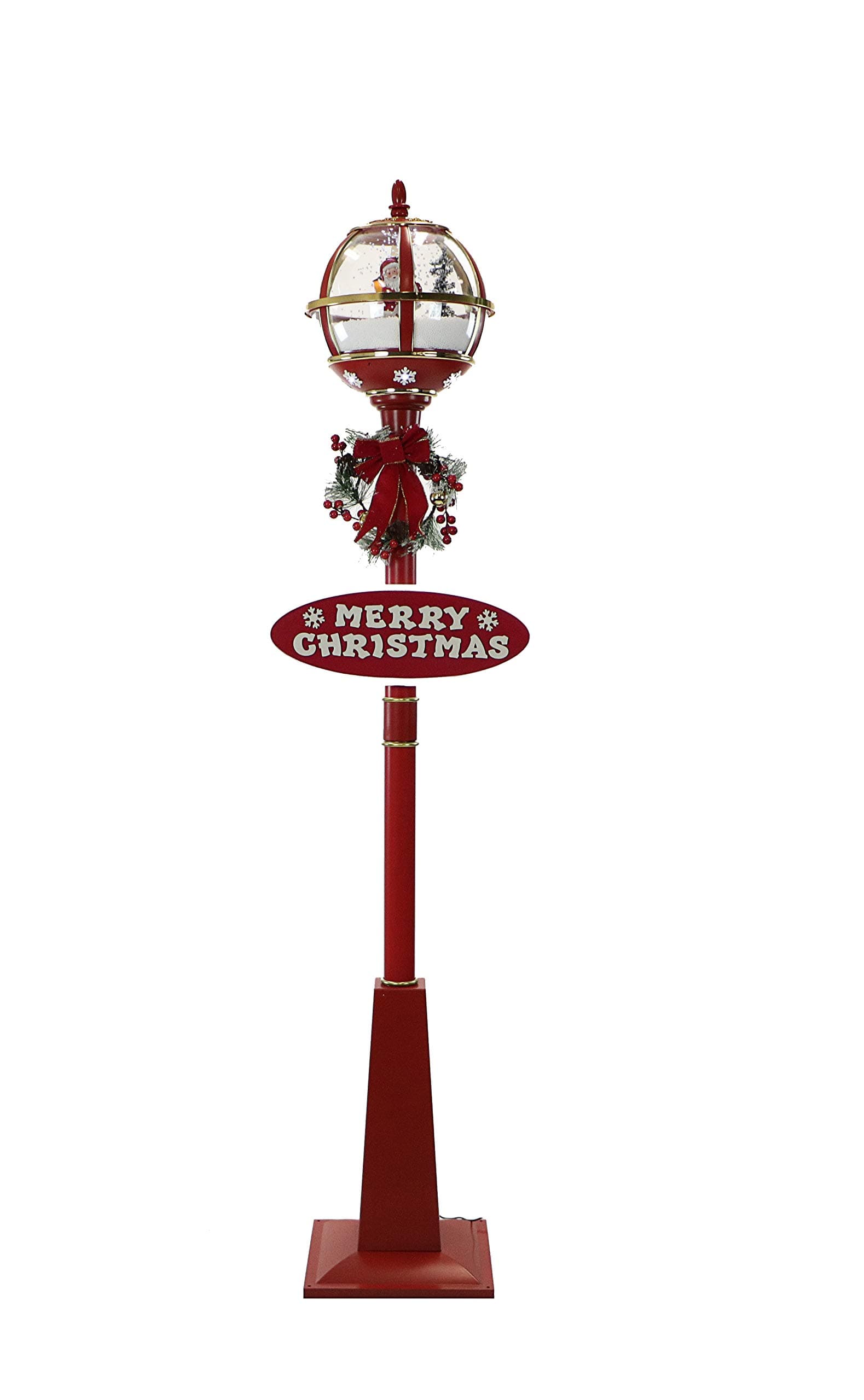Fraser Hill Farm69-in. Musical Snow Globe Lamp Post in Red with Santa Claus, Cascading Snow, and Christmas Music, Lighted Christmas Decoration for Living Room and Foyer