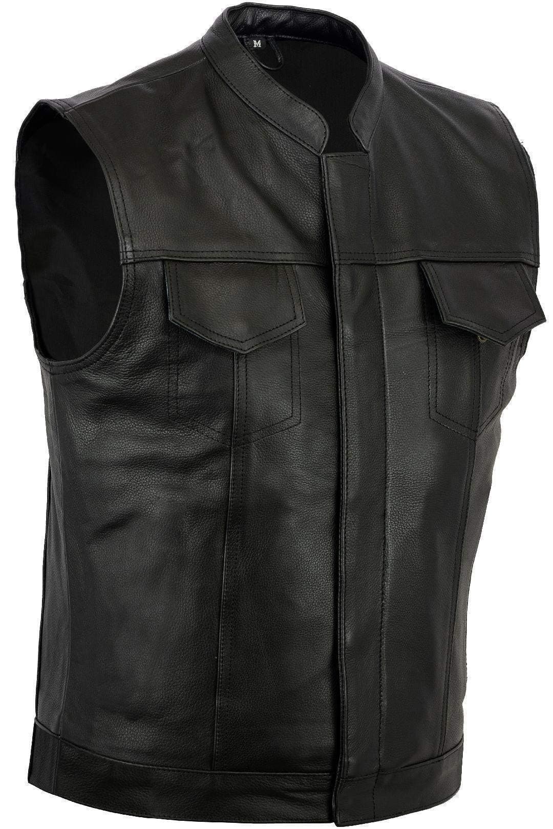 Bikers Gear Australia Black Revolver Motorcyle Leather Vest Sons of Anarchy Style Biker Sleeveless Waistcoat