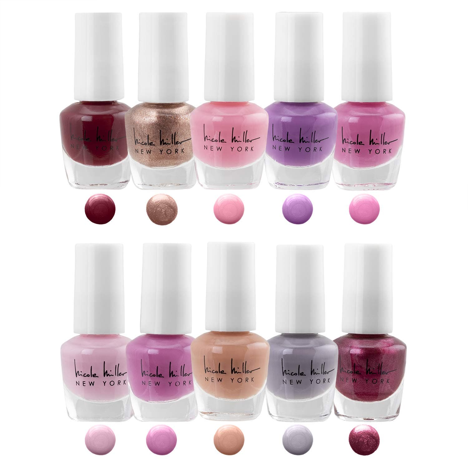 Nicole Miller Nail Polish Set, 10 Mini Nail Polish Colors, Polish Kit for Fingernails and Toenails, 0.12 Fl Oz Each