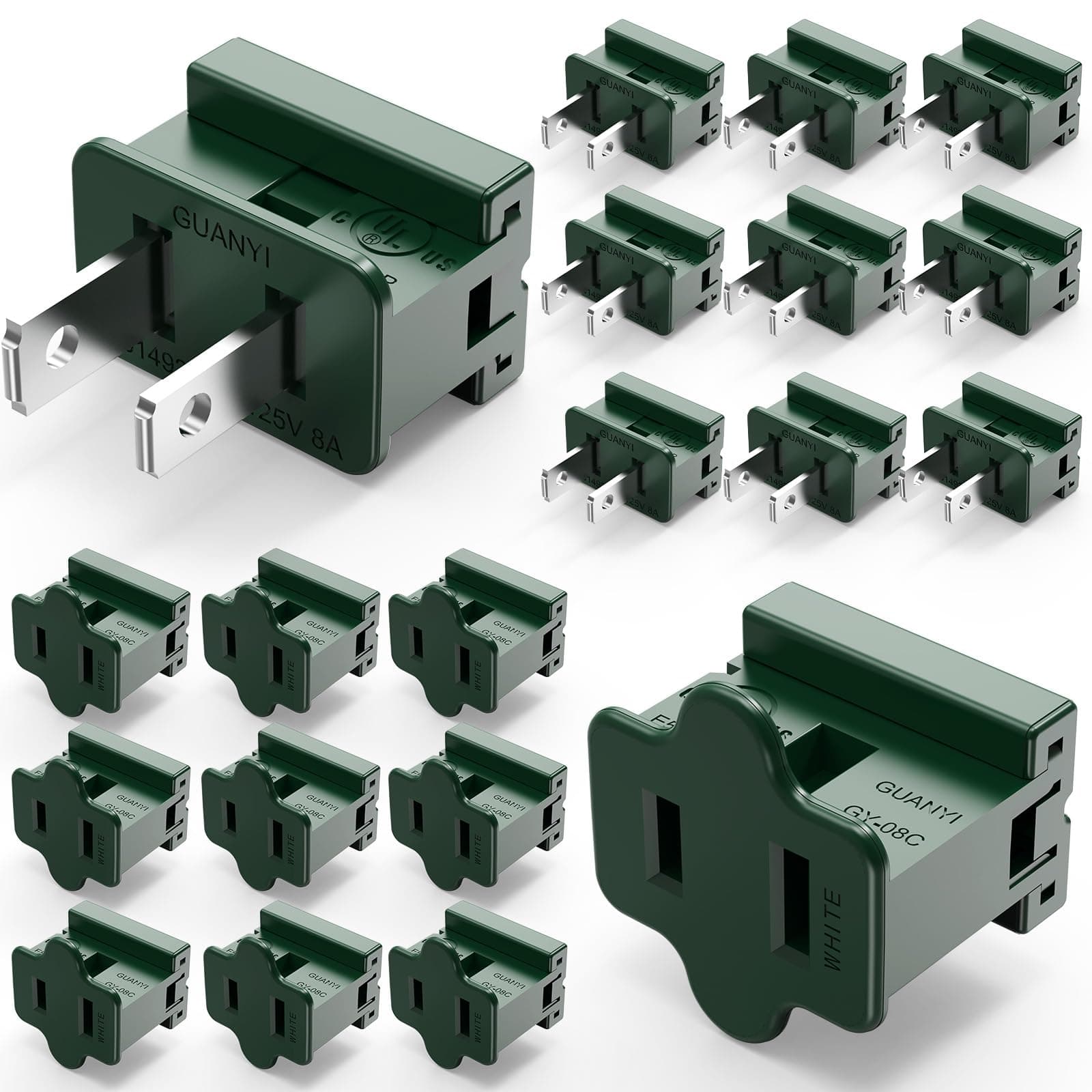 Brightown Holiday Christmas Lighting Outlet Male and Female Green Slip Plug Set, Vampire Plug, Gilbert Plug, Zip Plug, 20 Packs (SPT-1)