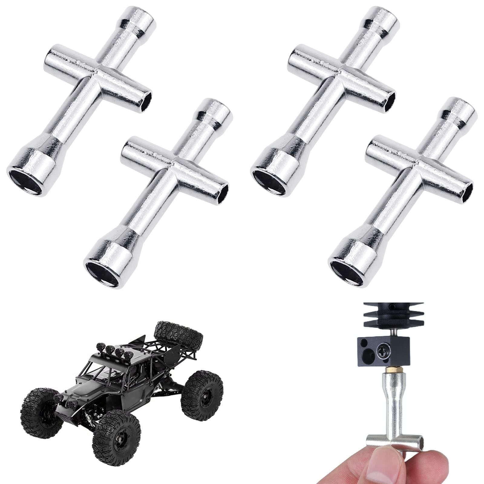 Aswewamt 4 Pcs Cross Wrench Sleeve Mini Spanner Metal Hexagon Socket Wheel Spanner M2 M2.5 M3 M4 Screw Nut Wrenches Maintenance Tool for RC Model Car Truck Buggy