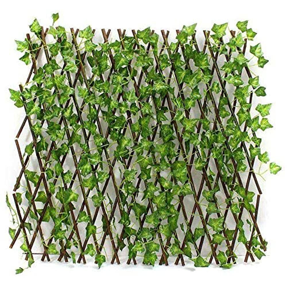 𝐎𝐧𝐞𝐃𝐜𝐨𝐫 Expandable Bamboo Garden Fence with Artificial Green Ivy – Wooden Trellis Privacy Screen for Outdoor & Home Decor, 175x119cm