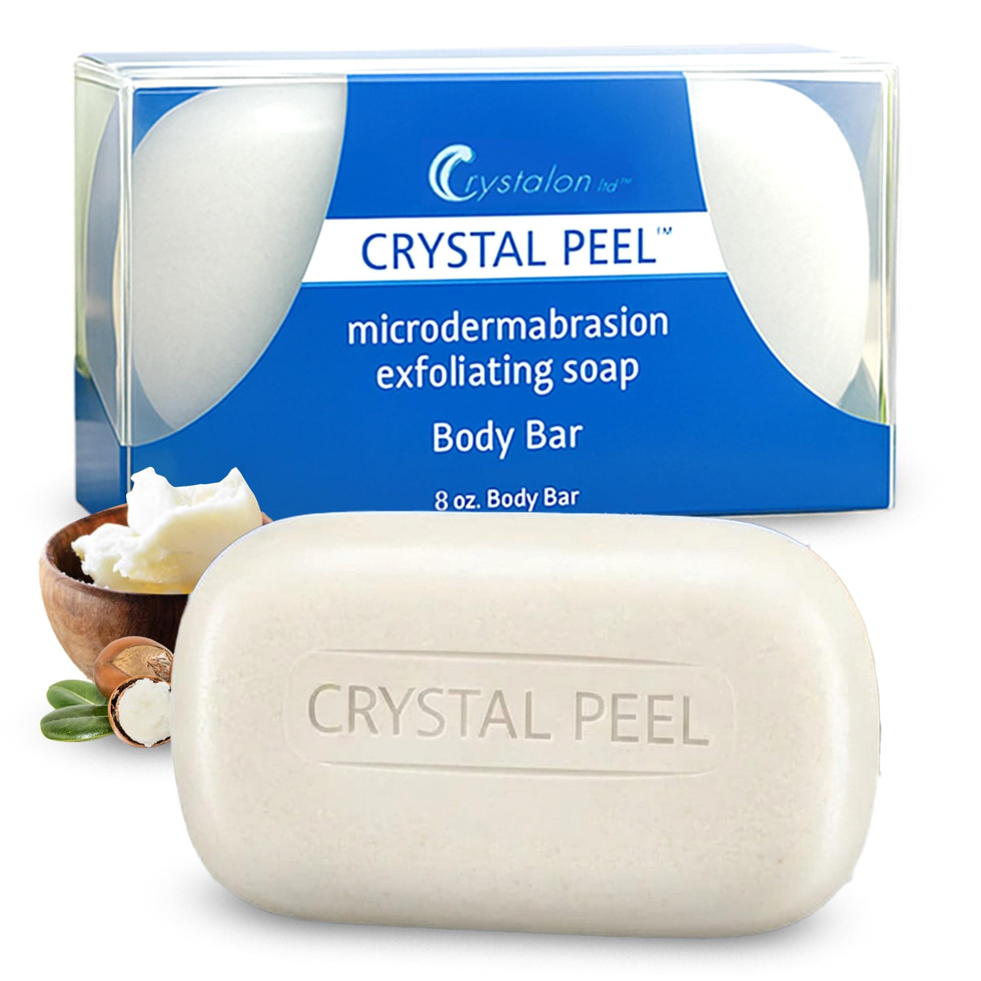 Exfoliating Bar Soap for Men & Women, Crystal Peel Luxury Microdermabrasion Hydrating & Exfoliating Body Soap Bar Solid Magnesium Mineral Scrub for Buffing Away Dirt & Oil Smooths Skin, Lemongrass 8oz