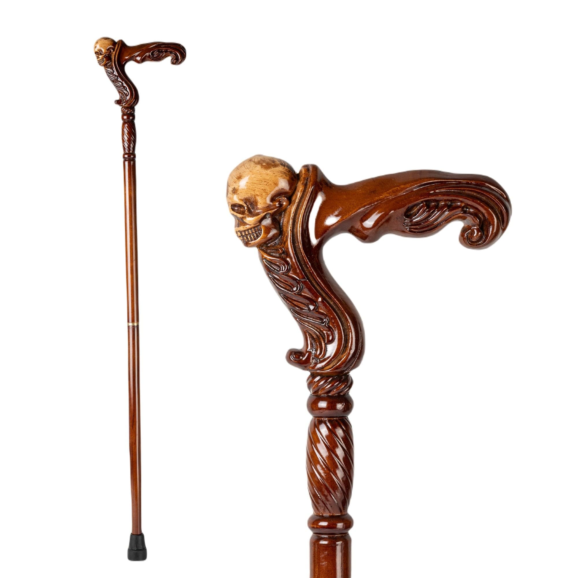 Hand Carved Wooden Walking Cane with Ergonomic Handle and Rubber Tip for Men and Women - Fashionable Unique Walking Stick for Seniors - 37 inch