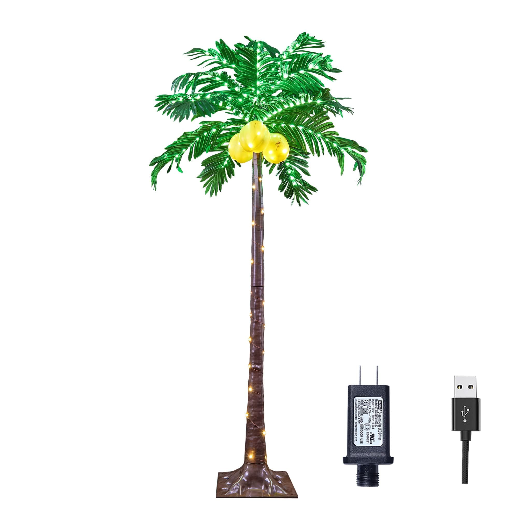 Lightshare 5FT Lighted Palm Tree 208 Warm White LED Artificial Greenery with Lights with USB & Adapter Patio Pool Tiki Decor Indoor Outdoor