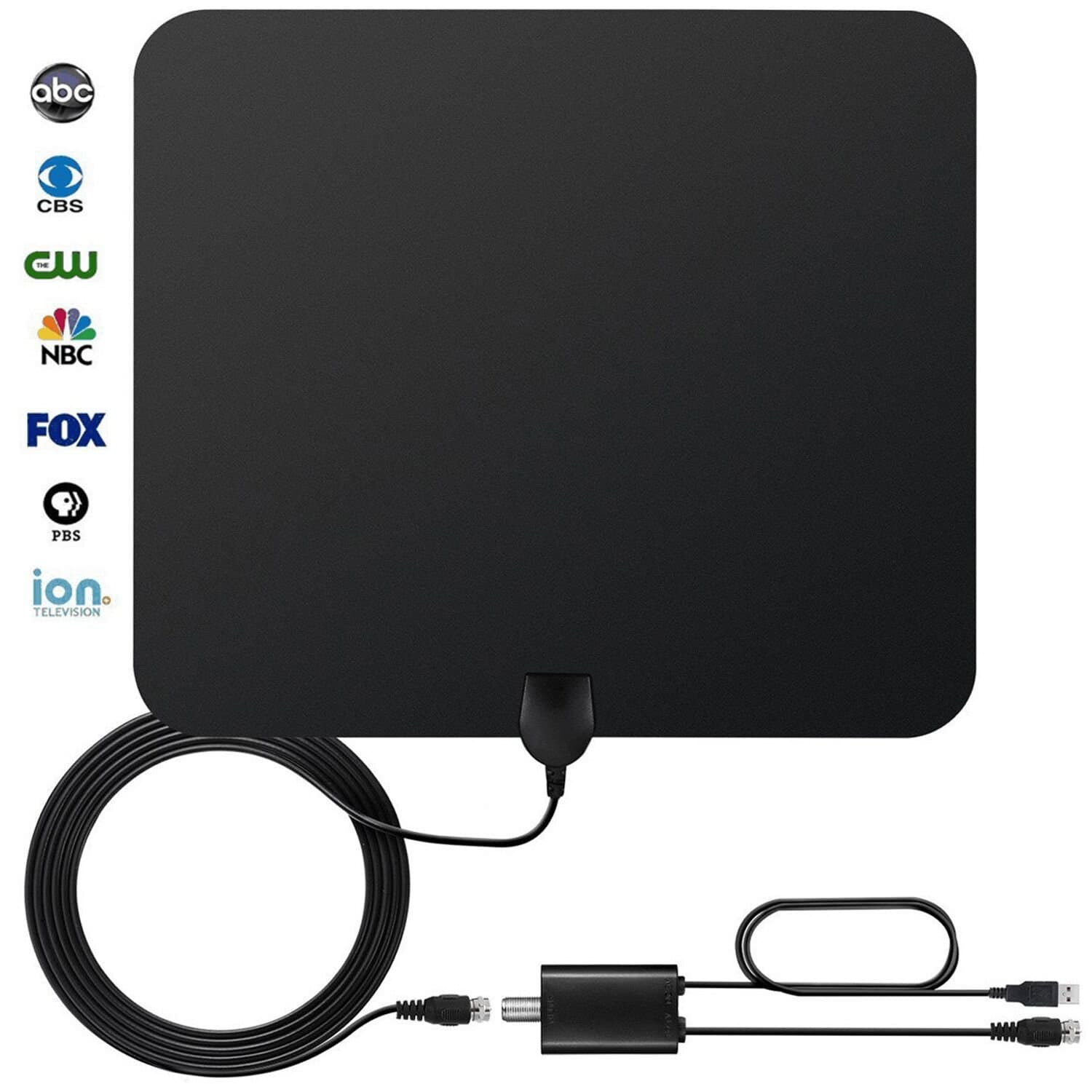 HDTV Antenna, StarTV 50 Miles Range for Digital TV Indoor with Detachable Amplifier Signal Booster and 9.8ft Highest Performance Coax Cable - Upgraded Version - Thin-Super & Lightweight - Black