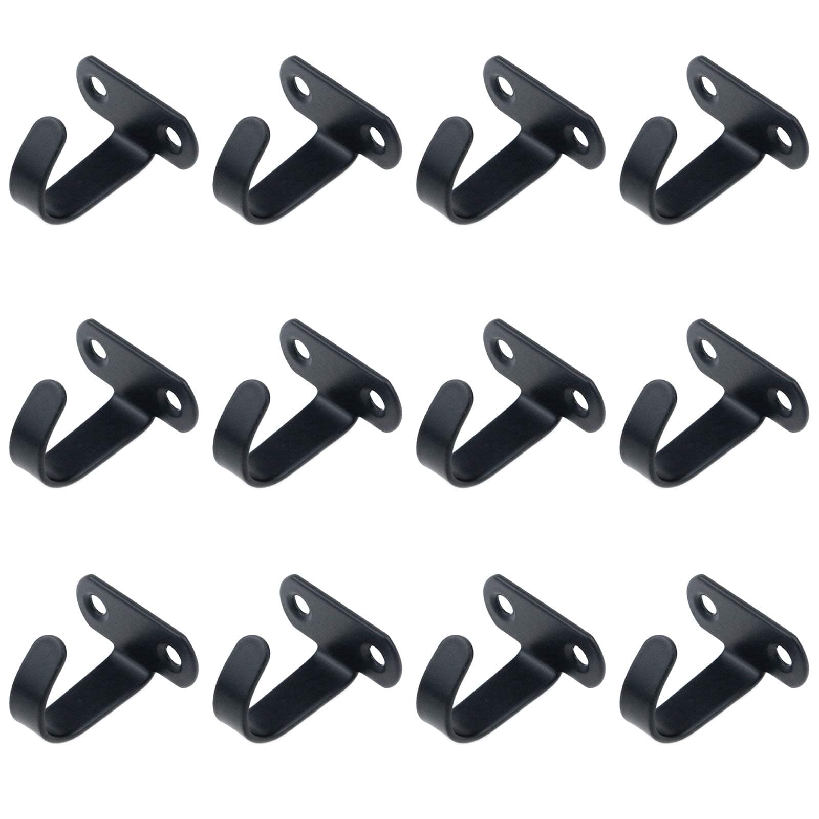 Antrader12-Pack Stainless Steel Screws Mount Ceiling Hooks, Under-Shelf Coat Hook, Towel/Robe Clothes Hook Hanger for Bathroom Kitchen Cabinet, Black