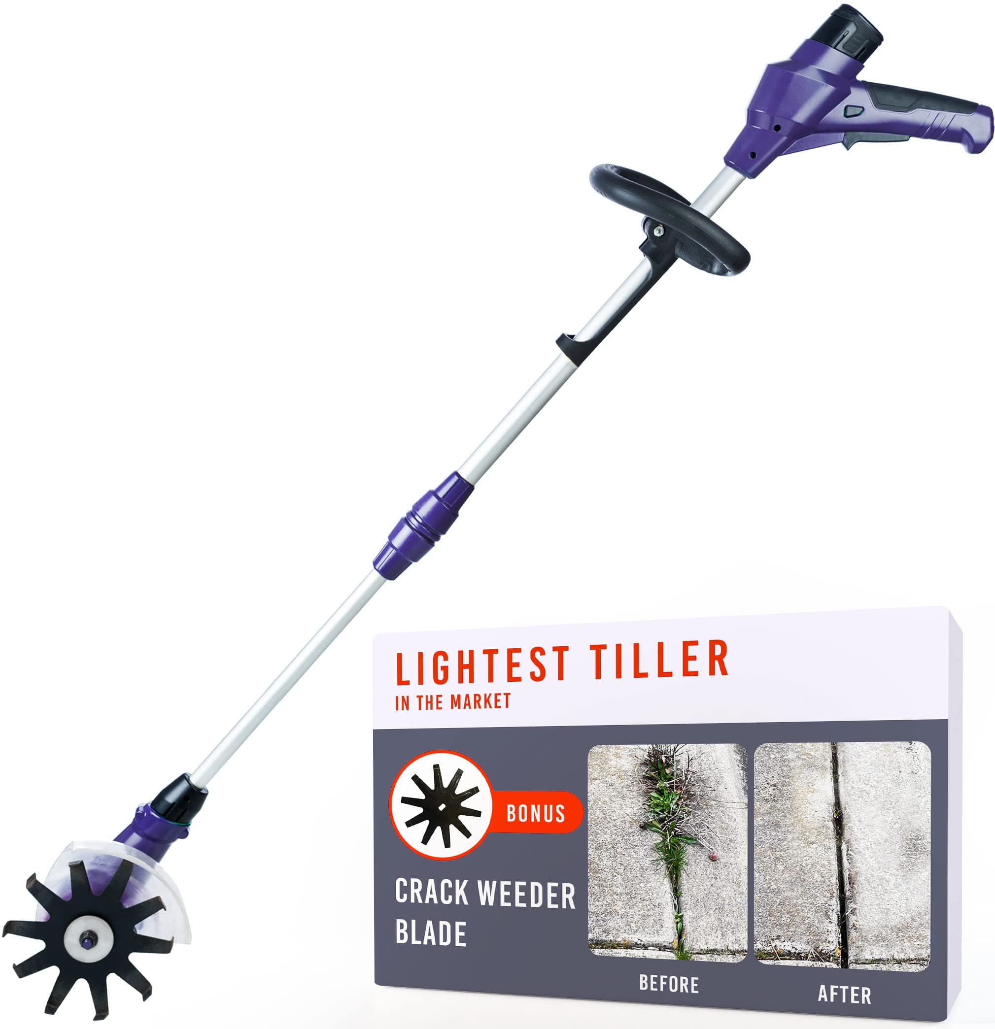 Cordless Tiller and Cultivator Electric - Lightweight Small Rototillers for Garden with Rechargeable Battery | (Bonus) Crack Weeder Blade