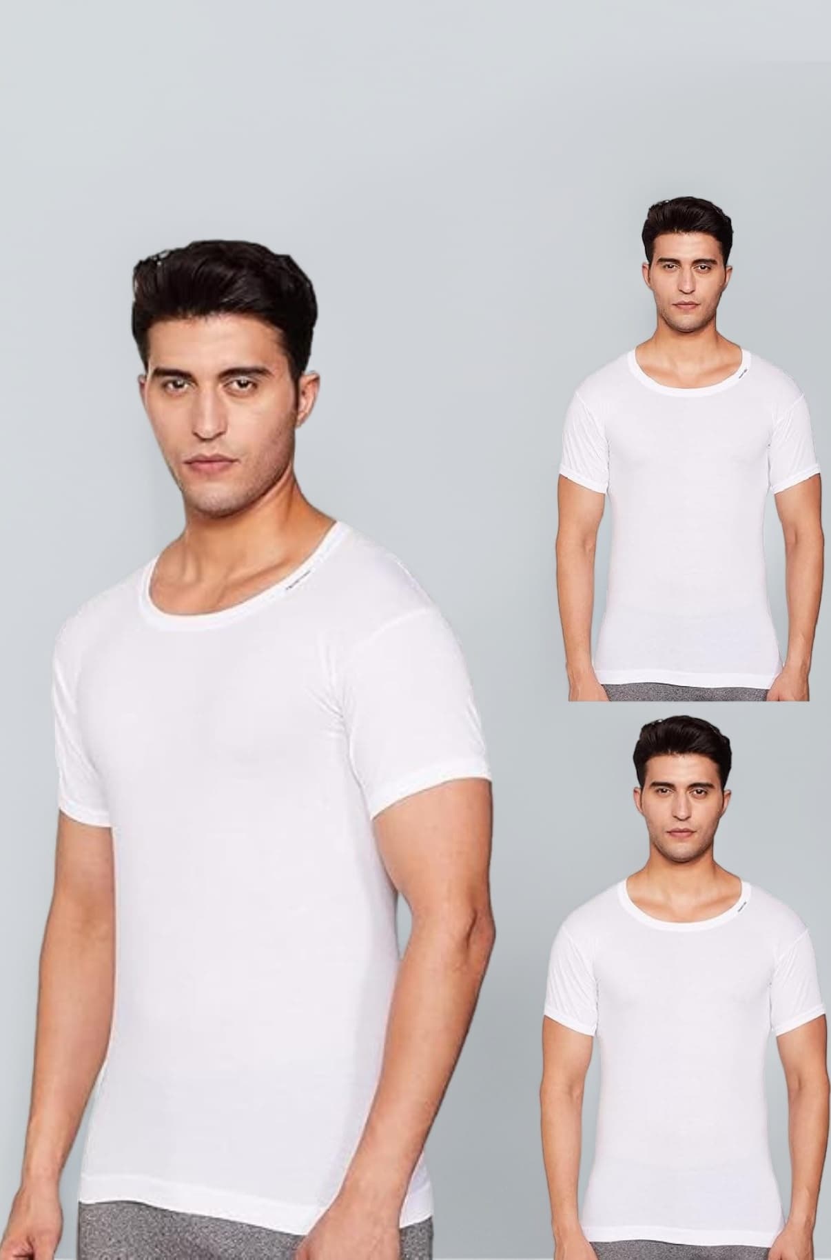 Half Sleeves Round Neck Vest for Men, 100% Cotton Material, Regular Fit, Pack of 3