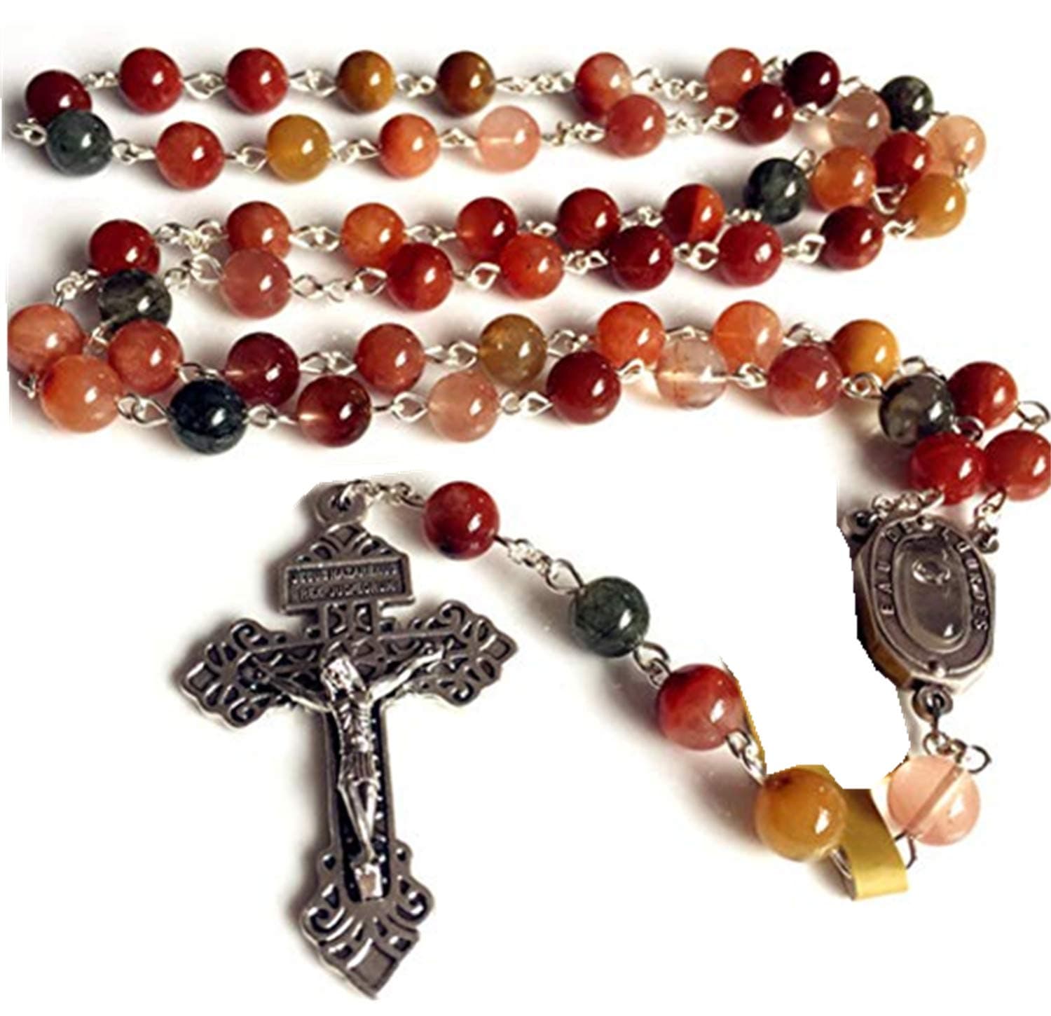 elegantmedical Rutilated Quartz Beads Catholic Rosary Pardon Cross crucifix necklace Religion gift