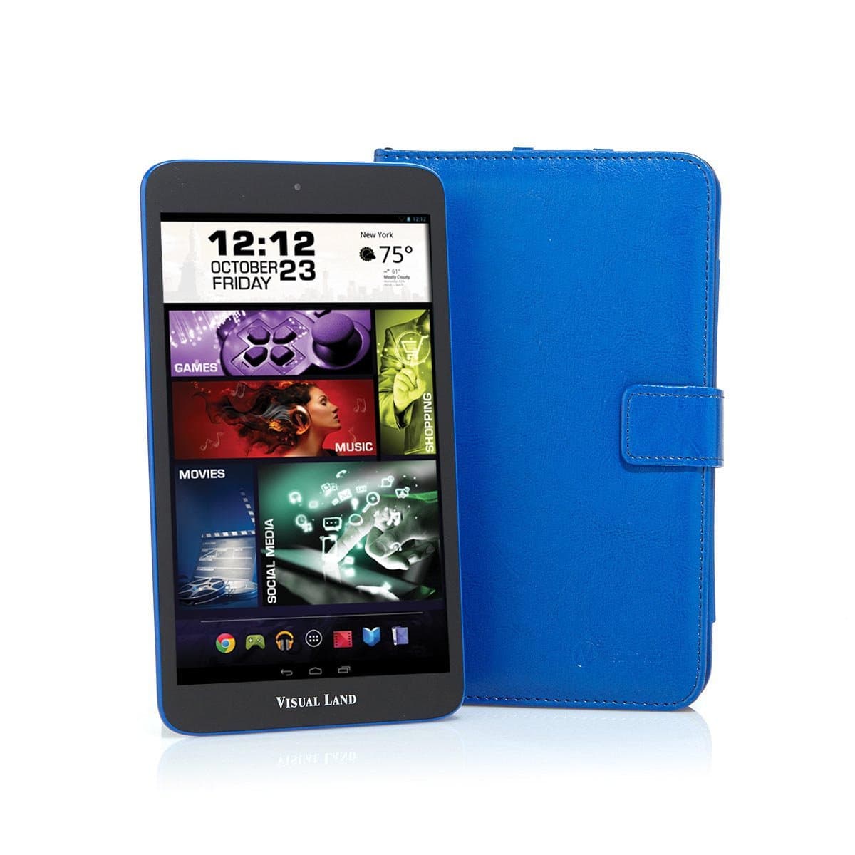 Prestige ELITE 8QS-KC - 8" Quad Core 16GB Android Tablet with Keyboard Case, 1280x800 HD IPS Screen, KitKat4.4, 2MP Front/5MP Rear Cameras, Google Play (Blue)