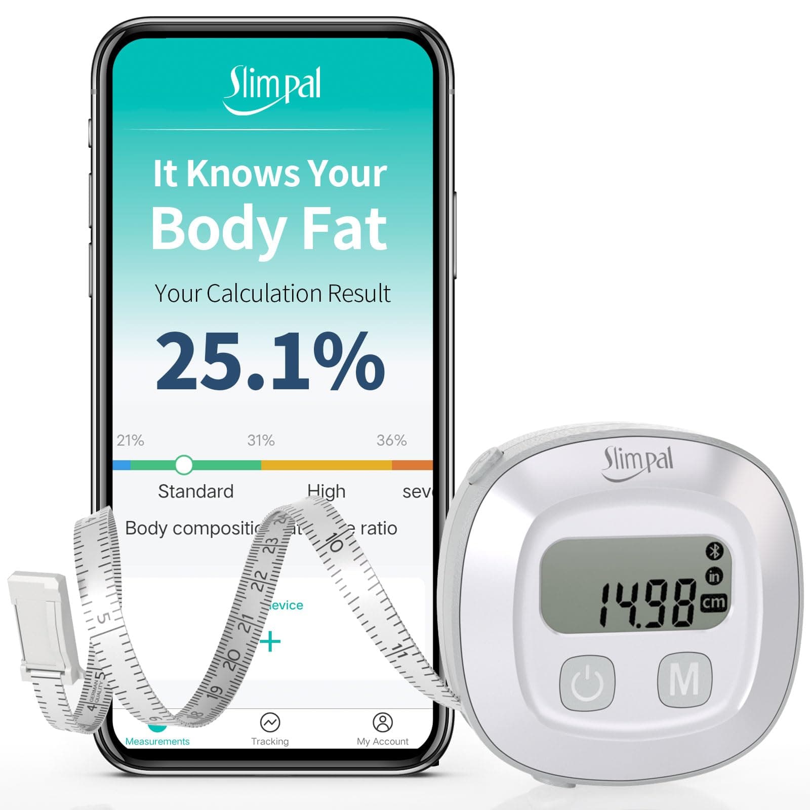 Smart Body Measuring Tape, Tape Measure for Body Waist Arms Hip Bust Measurements Device with App, Retractable Bluetooth Monitoring Body Fat BMI Tool for Fitness Shape & Weight Loss