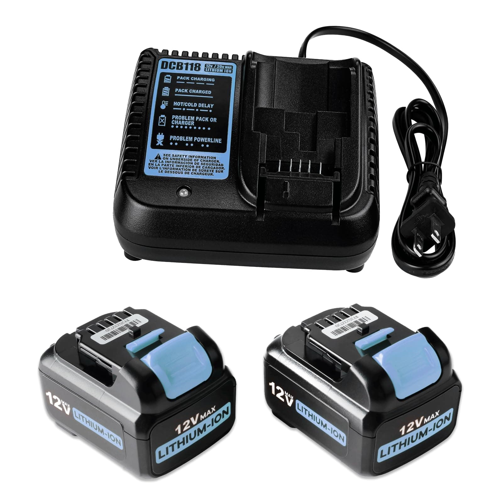 6.0Ah 12V Battery Replacement for Dewalt 12V Battery and Charger Kit Compatible with Dewalt 12 Volt Max DCB120 DCB122 DCB124 DCB125 DCB126 DCB127