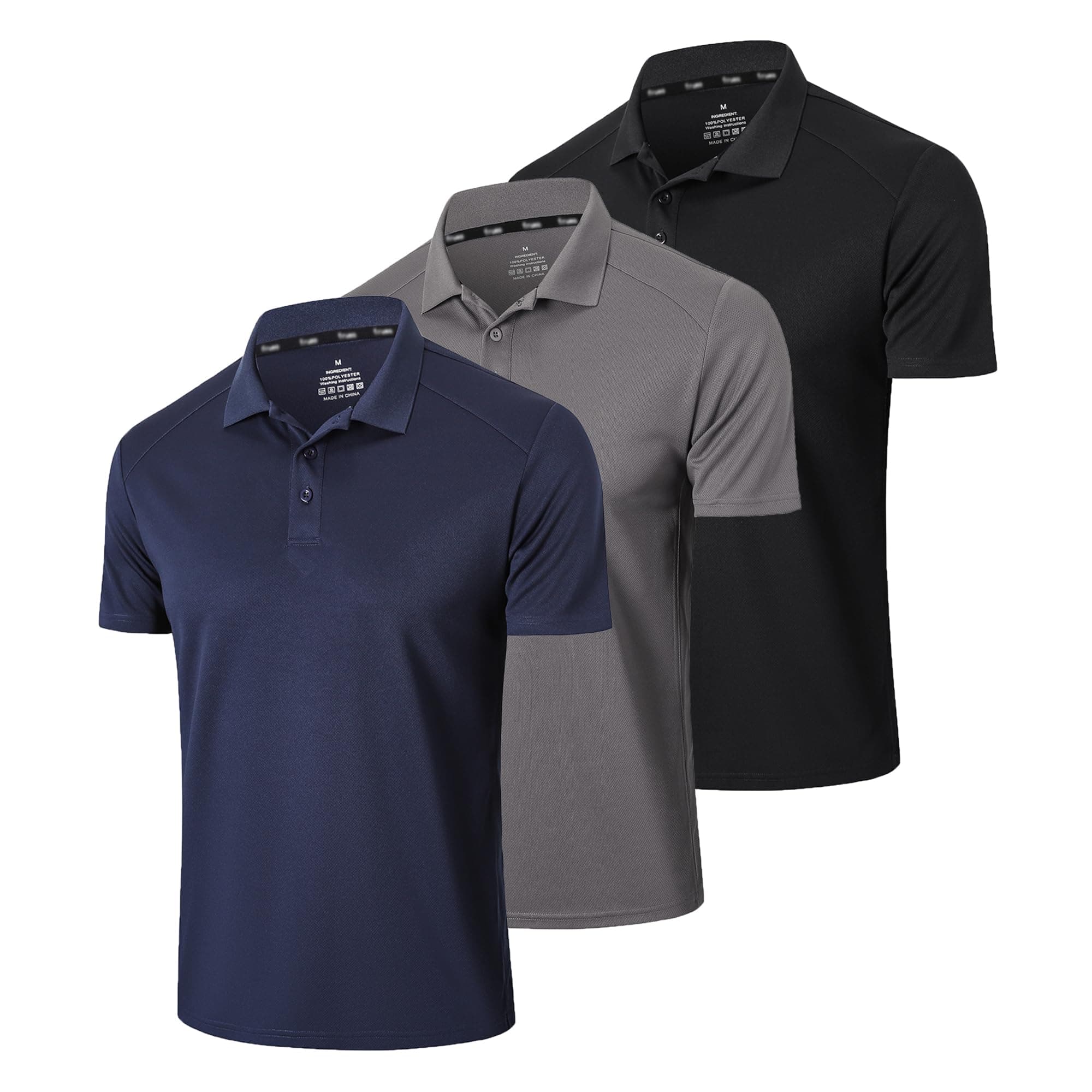 3 Pack Mens Polo Shirts Short Sleeve Quick Dry Lightweight Golf Casual Collared Tops Breathable Moisture Wicking Work Shirts